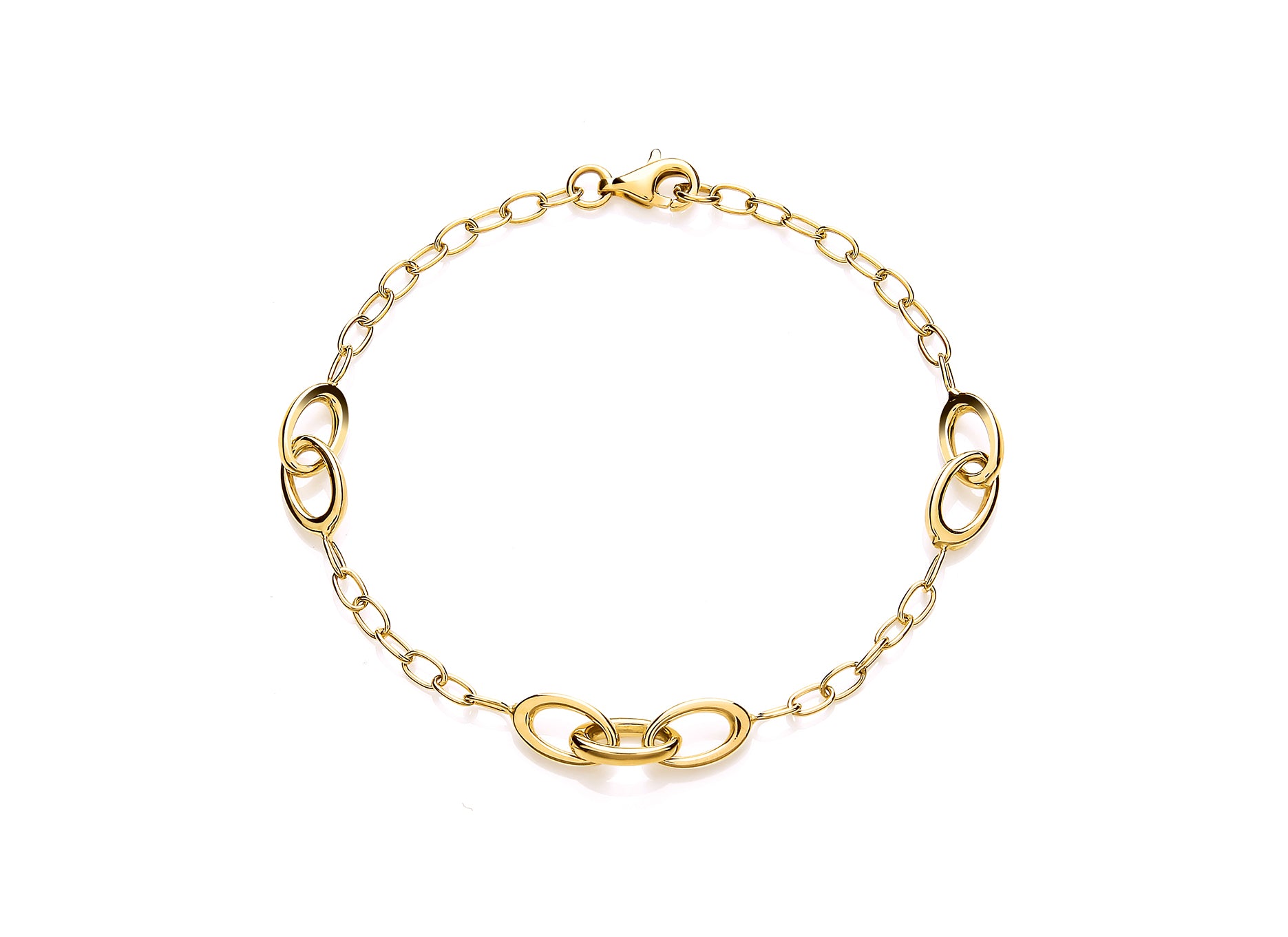 9ct Yellow Gold Belcher Chain with Entwined Oval Station Bracelet