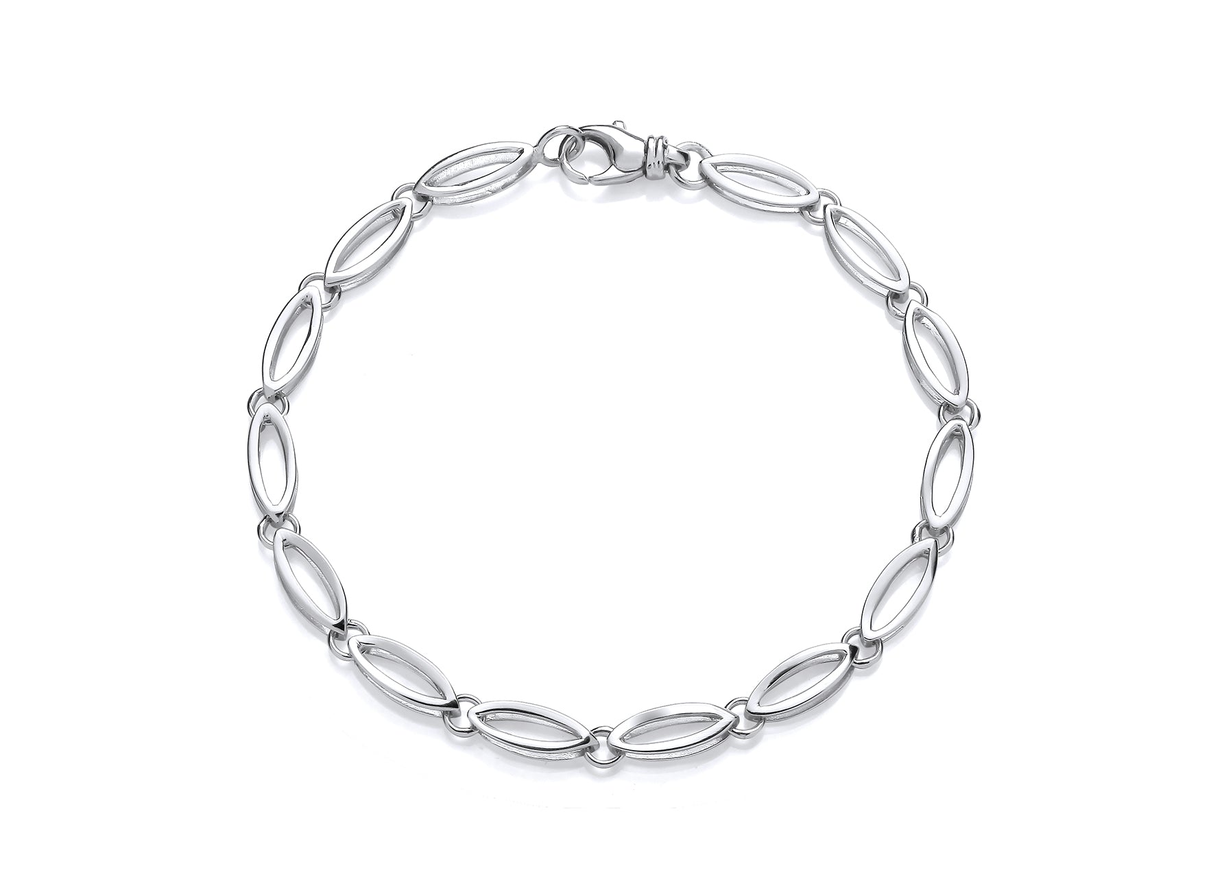 9ct White Gold Boat Shape Open Link Bracelet