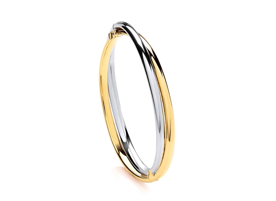 Two Colour Gold Cross Over Bangle
