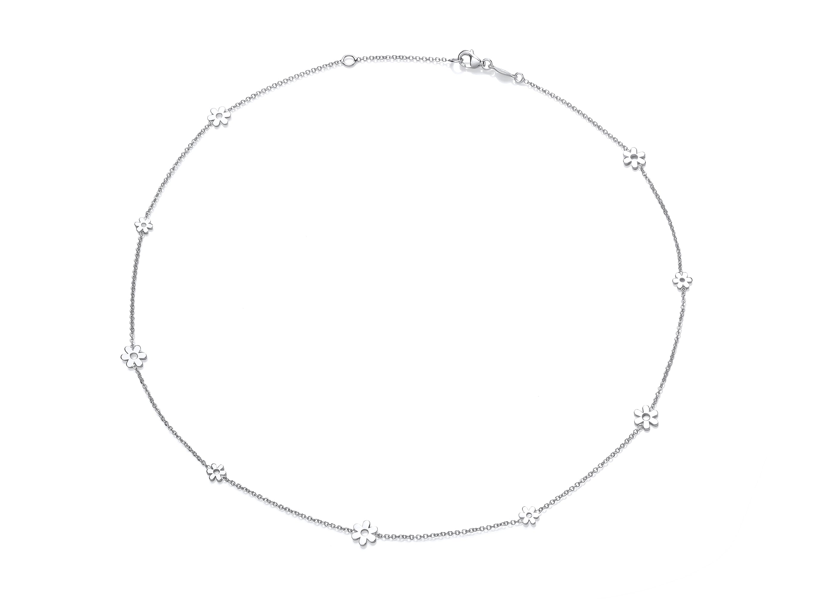 9ct White Gold Large and Small Flower Station Necklet