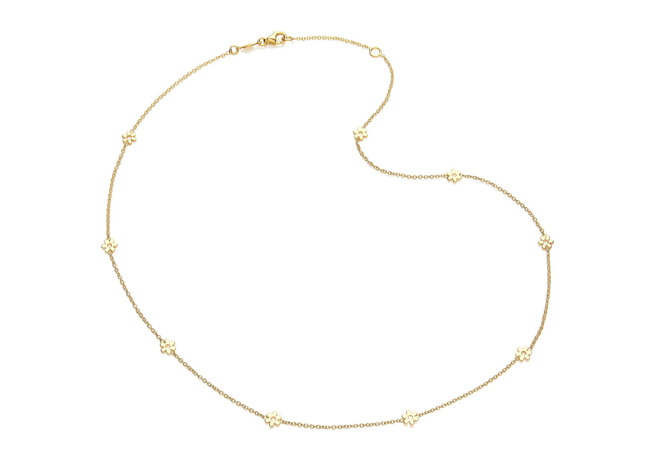 9ct Yellow Gold Small Flower Station Necklet