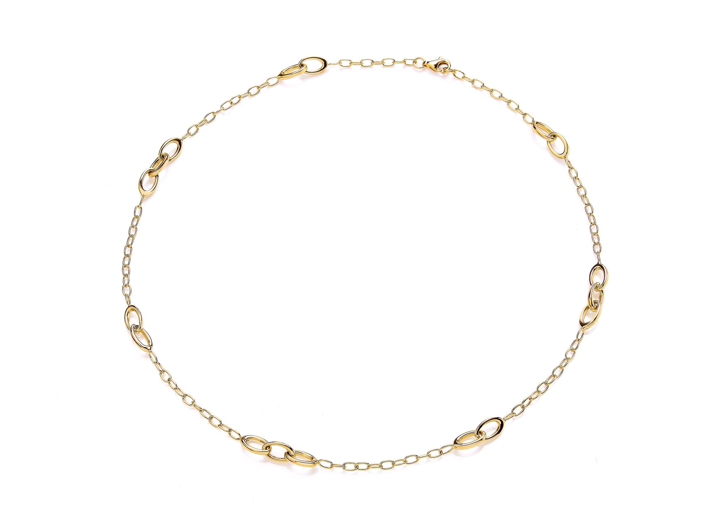 9ct Yellow Gold Belcher Chain with Entwined Oval Station Necklet