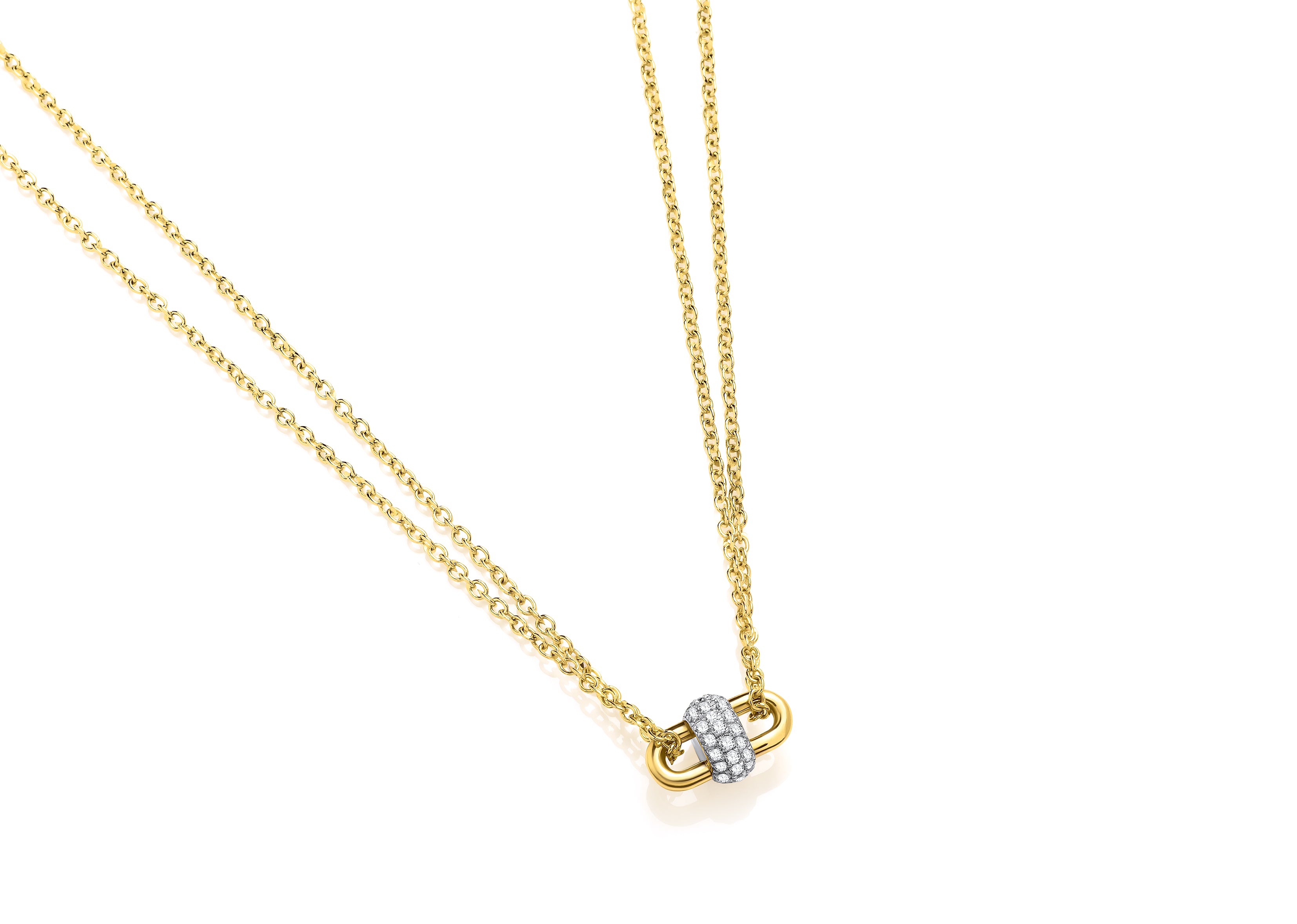 9ct Yellow Gold Double Trace Chain with Diamond Ring Centre Pendant