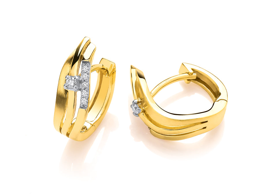 9ct Yellow Gold Fancy Diamond Huggie Earrings