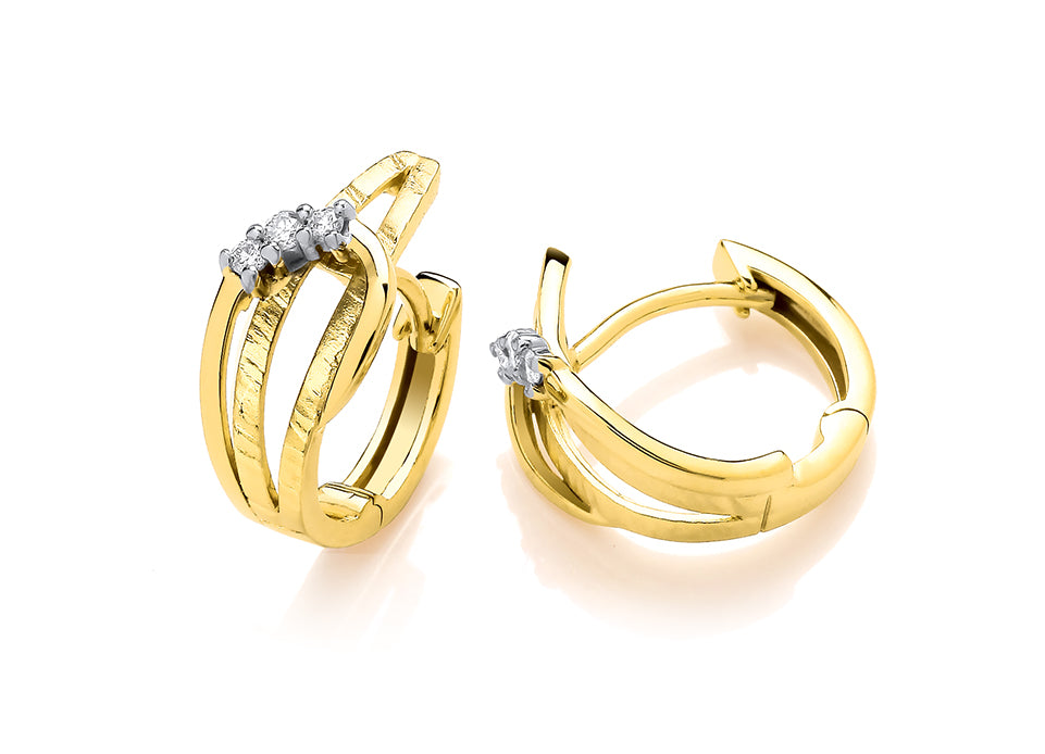 9ct Yellow Gold Fancy Diamond Huggie Earrings