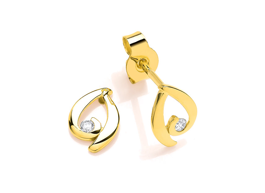 9ct Yellow Gold Diamond Set Teardrop Earrings
