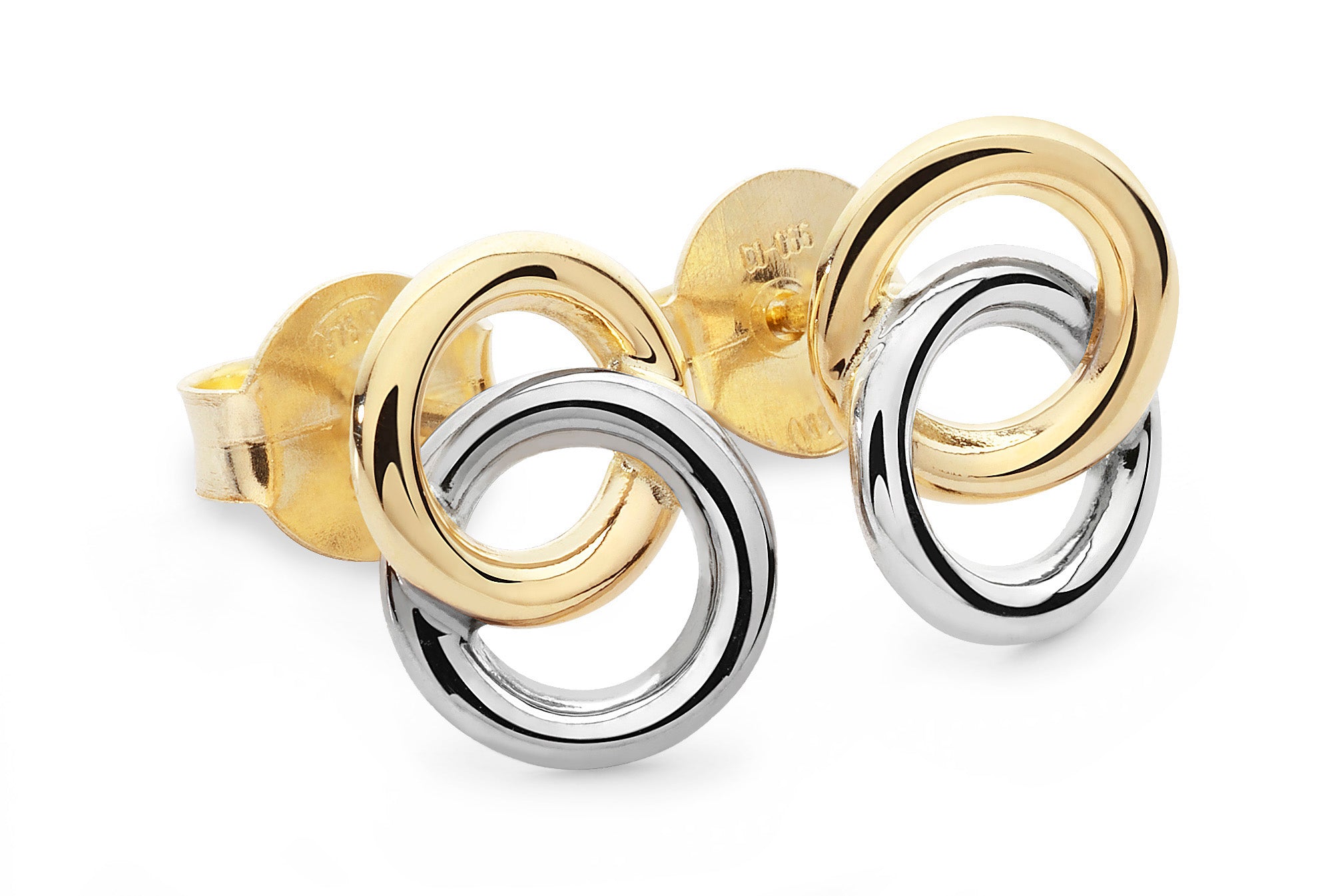 Two Colour Linked Rings Stud Earrings