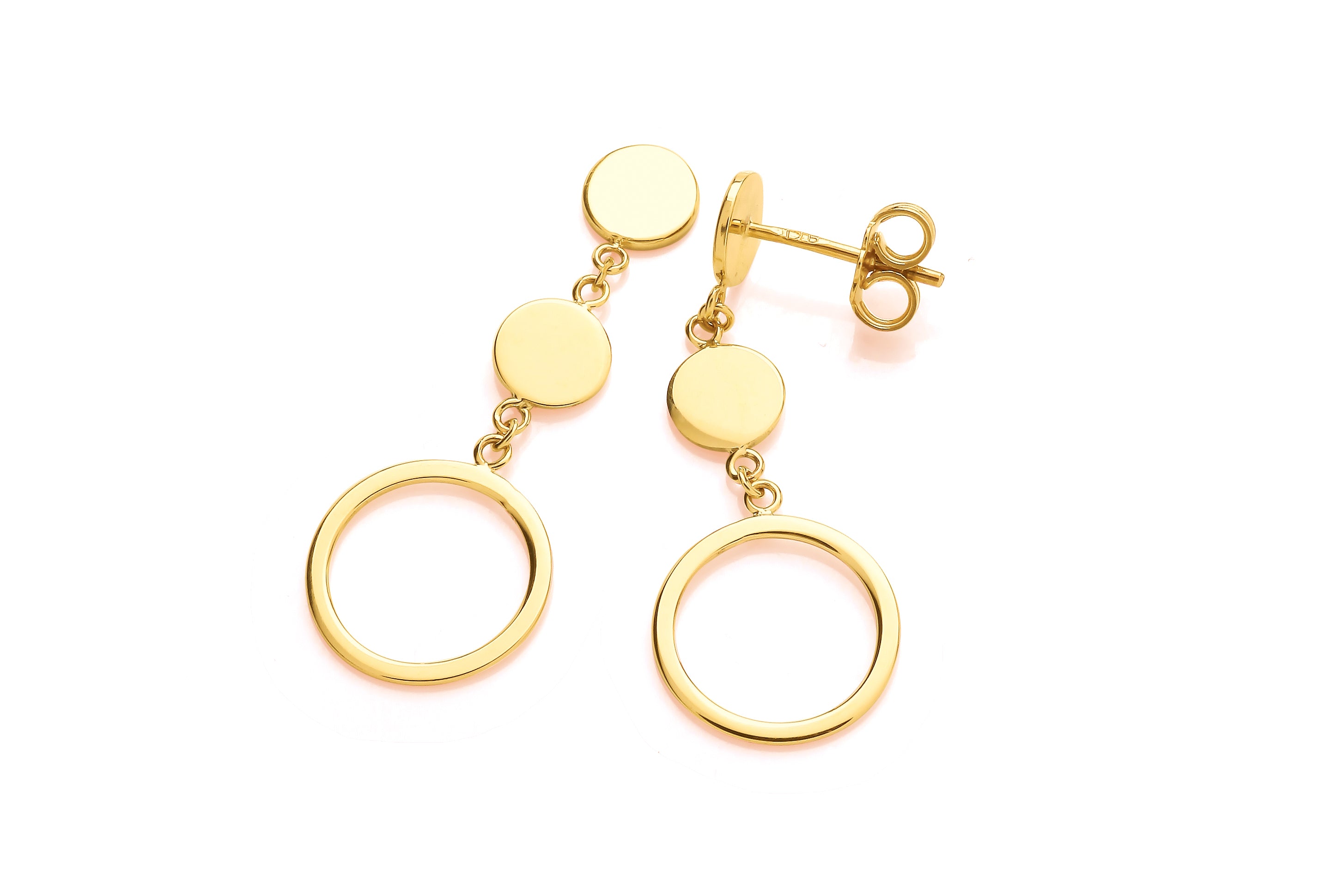 Yellow Gold Closed and Open Disc Drop Earrings