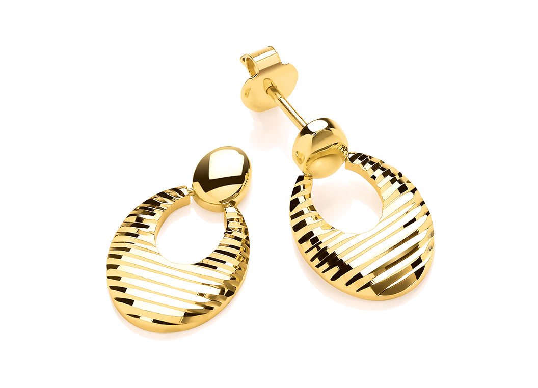 9ct Yellow Gold Fancy Diamond Cut Drop Earrings