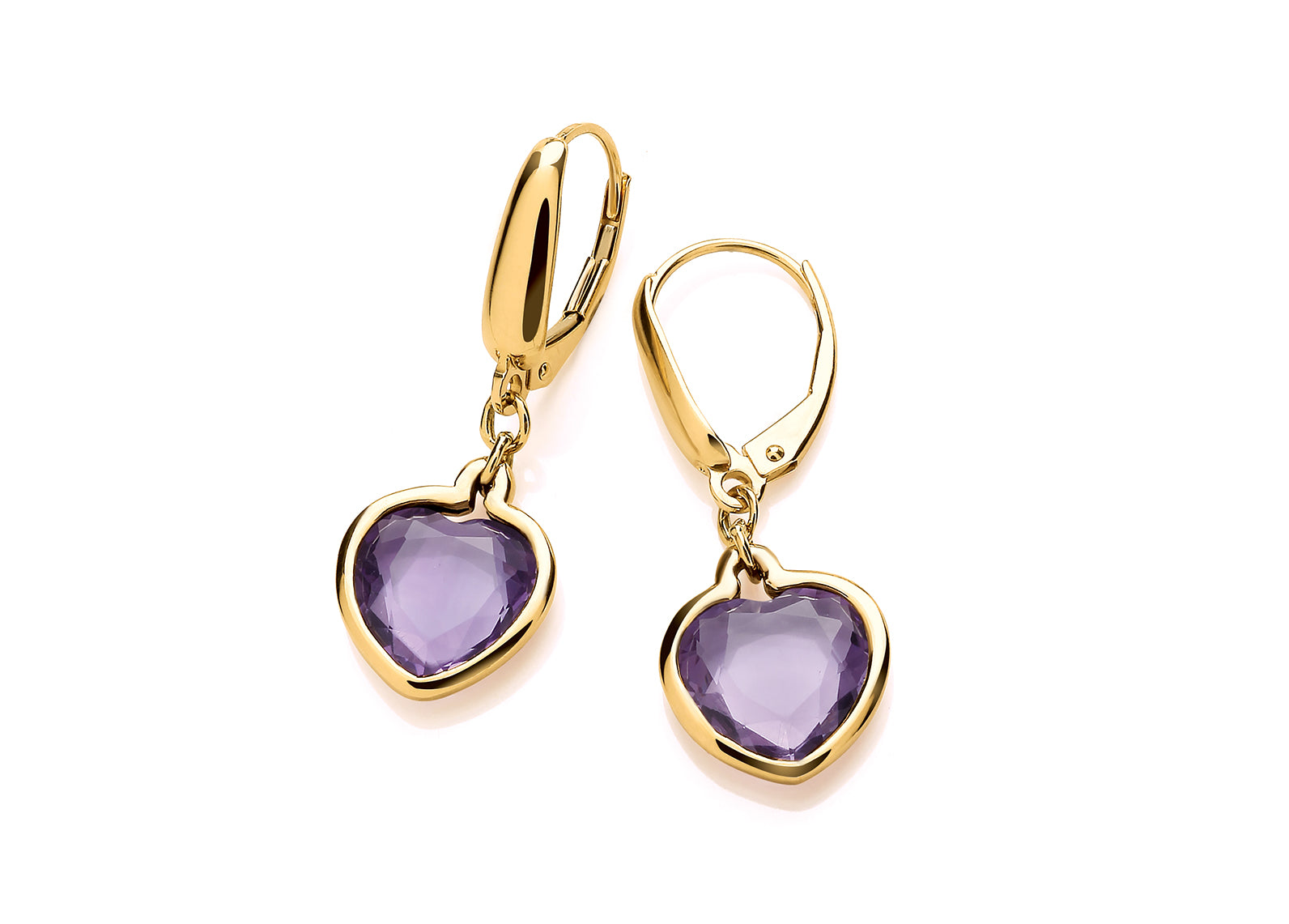 9ct Yellow Gold Amethyst Set Heart Drop Earrings