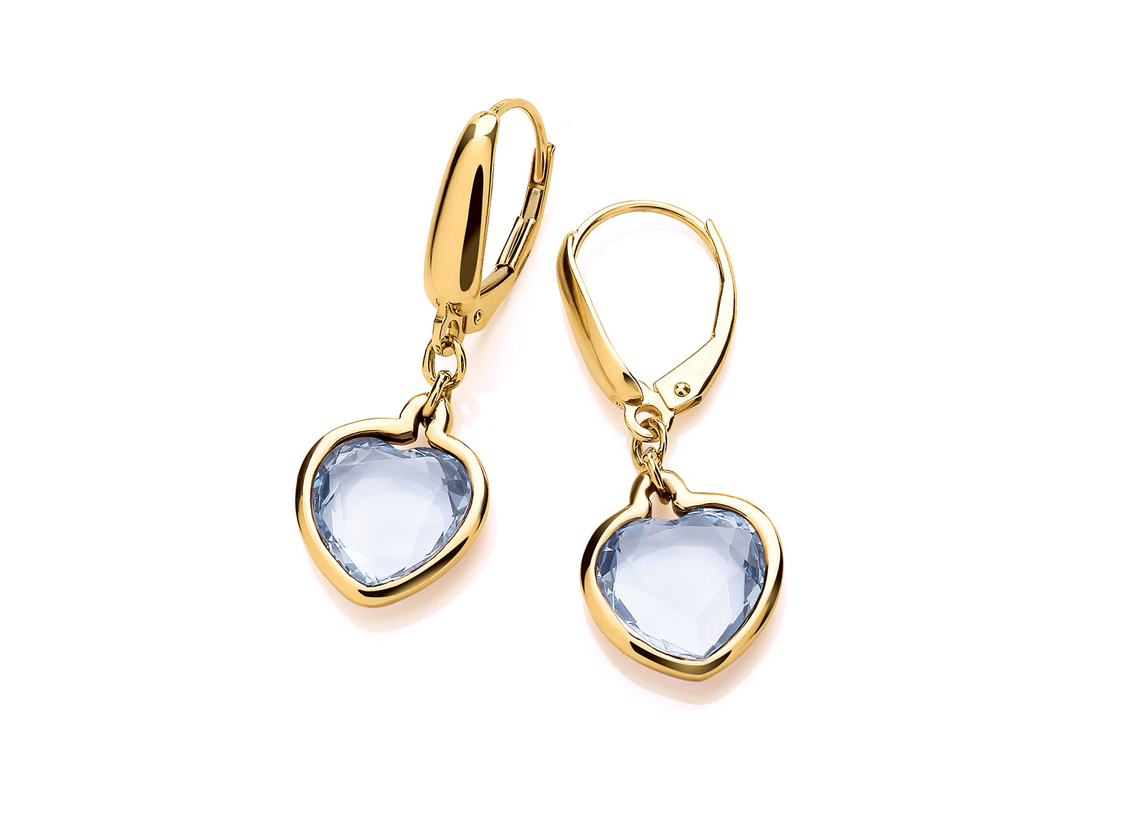 9ct Yellow Gold Blue Topaz Set Heart Drop Earrings