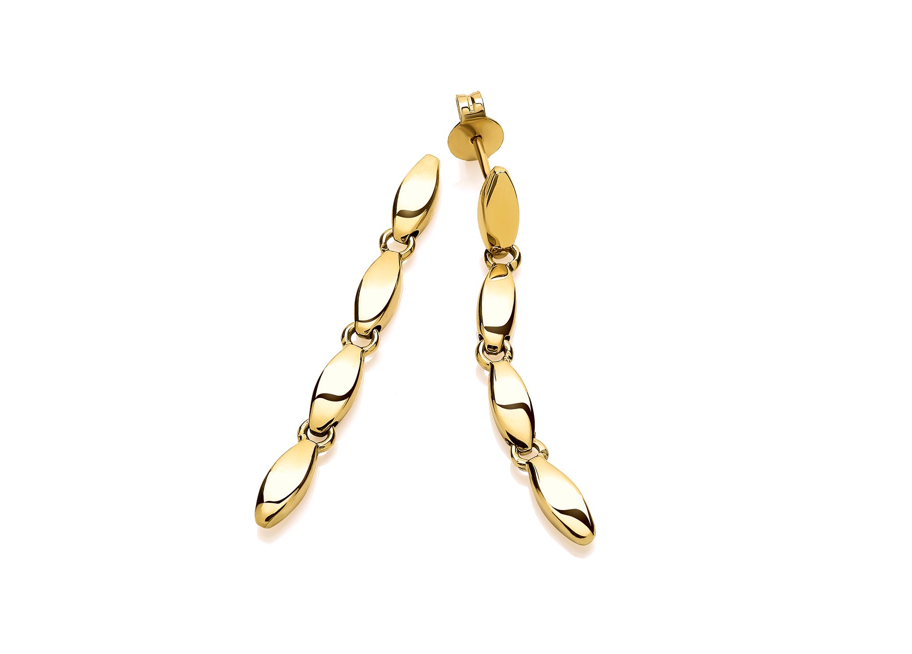 9ct Yellow Gold Four Oval Block Link Drop Earrings