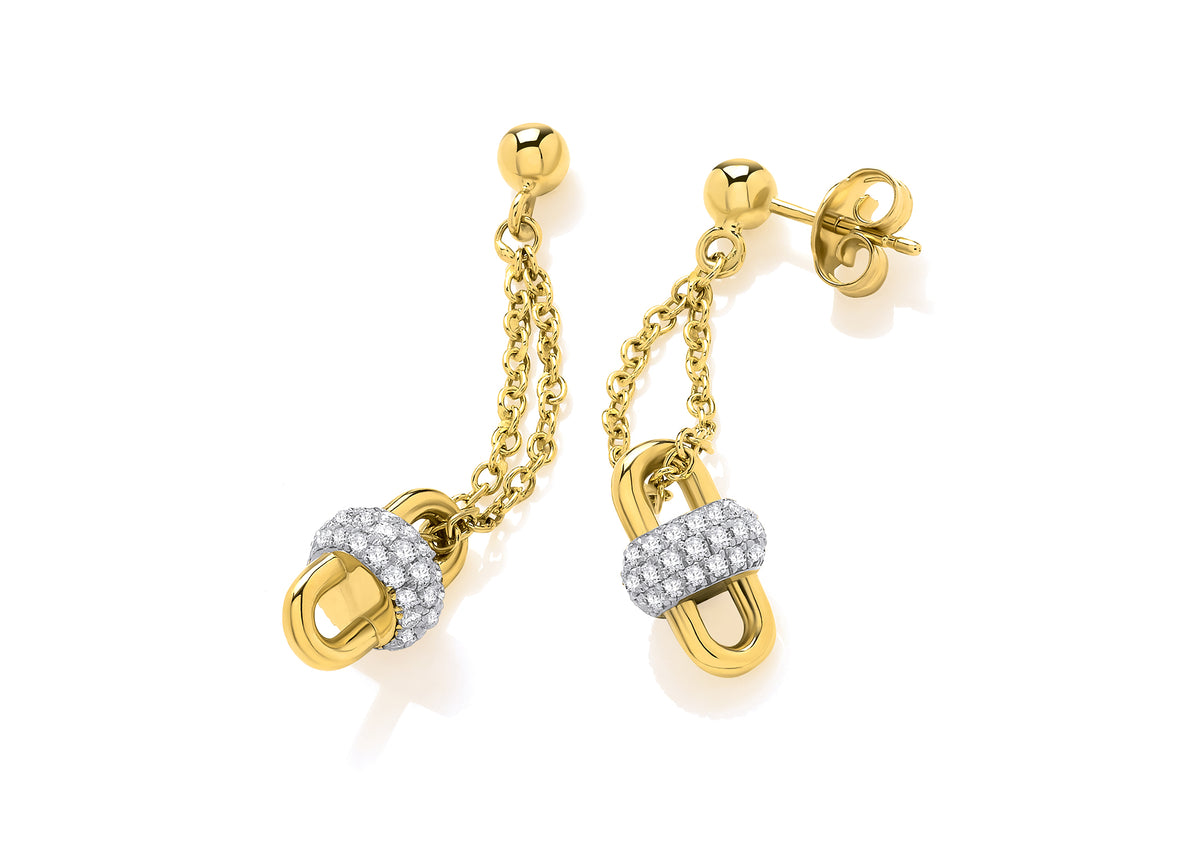 9ct Yellow Gold Double Trace Chain with Diamond Ring Drop Earrings
