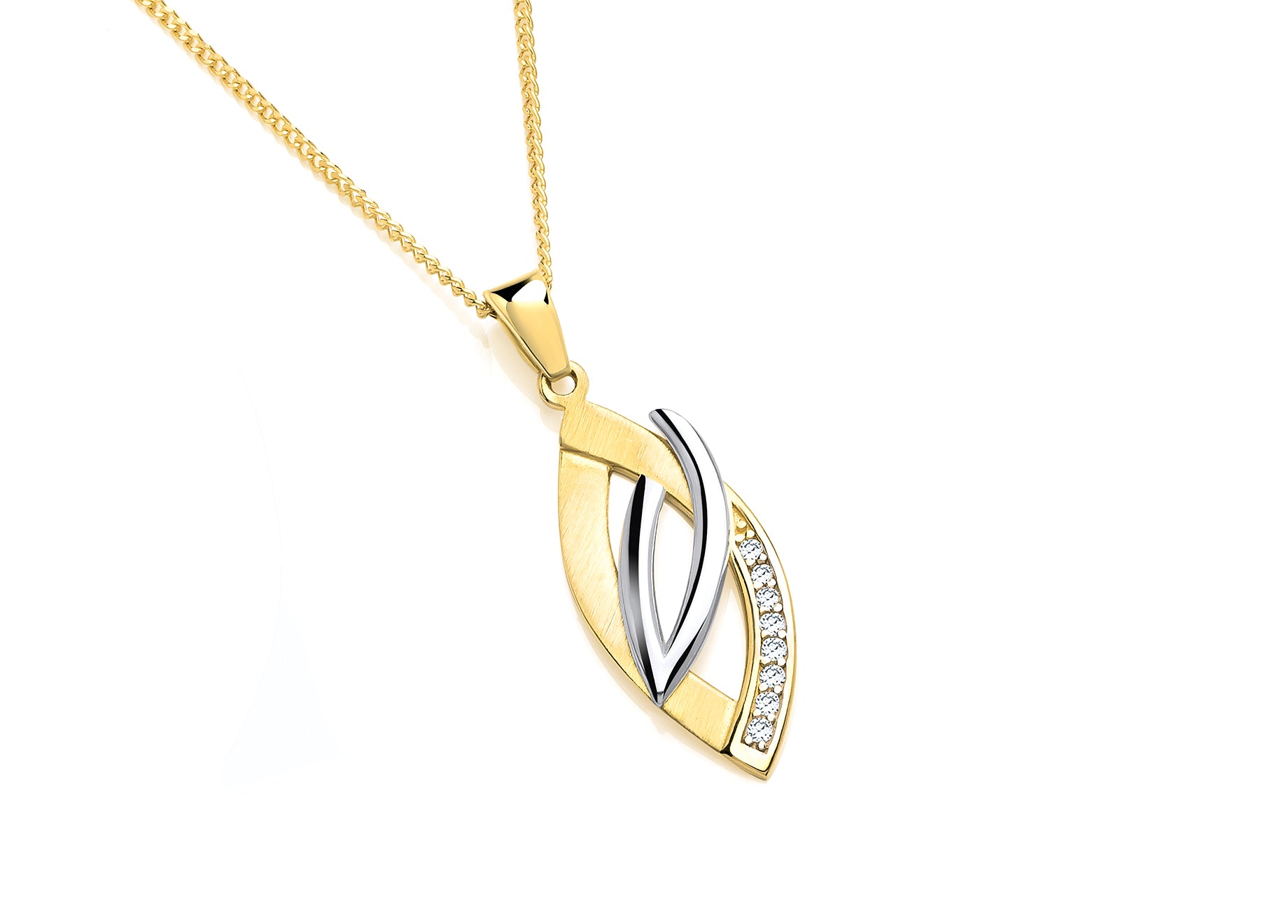 9ct Yellow and White Gold Fancy Marquise Link Cubic Zirconia Pendant on Chain
