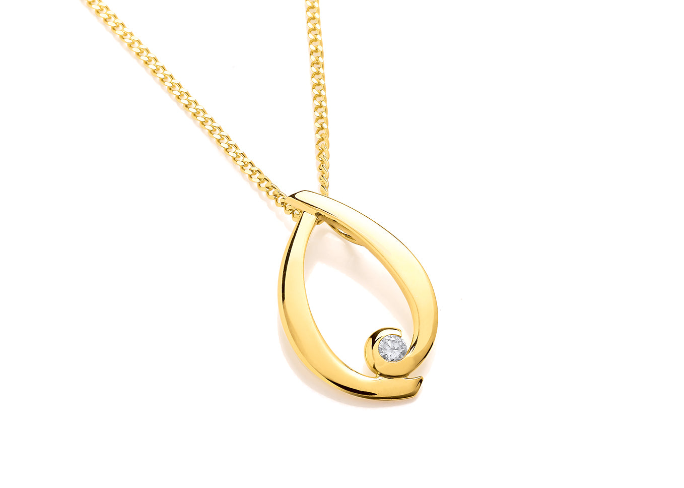 9ct Yellow Gold Diamond Set Teardrop Pendant on Chain