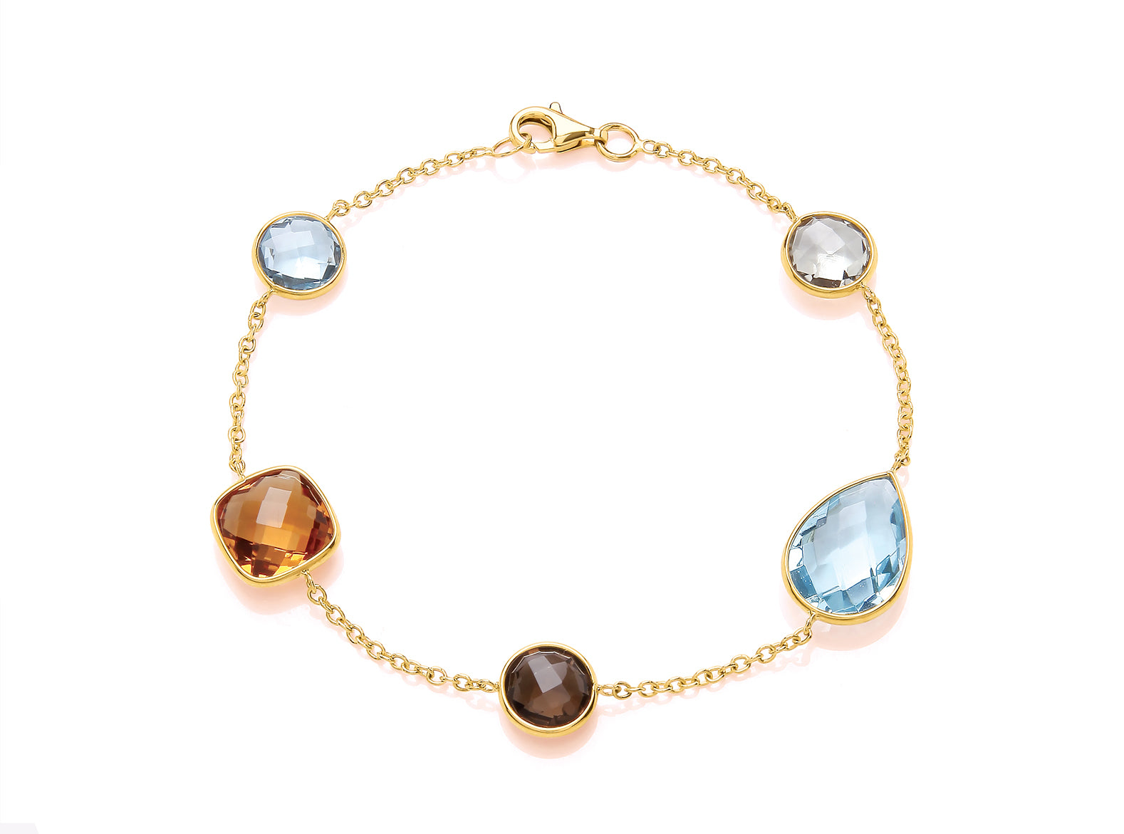 9ct Yellow Gold Multi-Stone Station Bracelet
