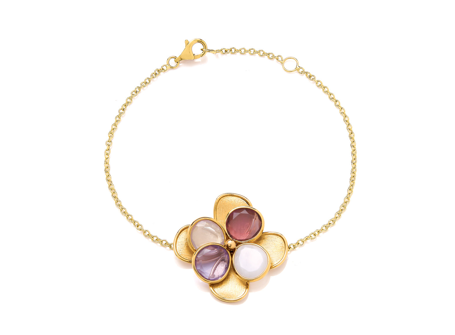9ct Yellow Gold Flower and Multi Stone Bracelet