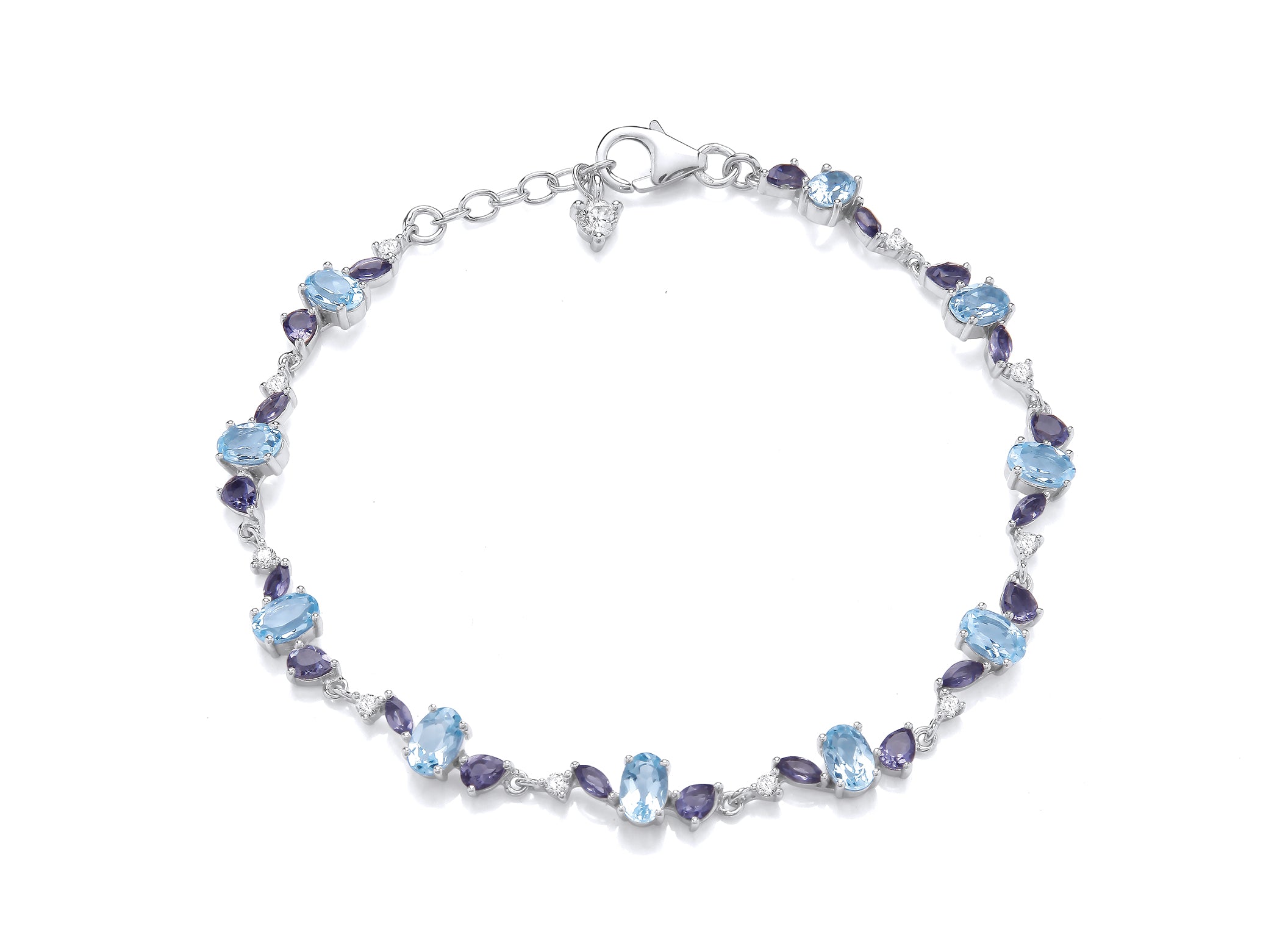 Silver Bracelet set with Iolite, Blue Topaz and Cubic Zirconia