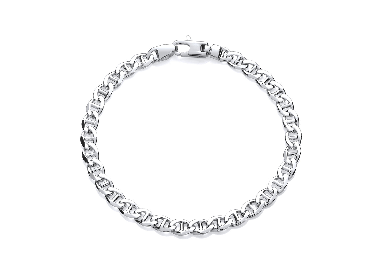 Silver Polished Anchor Link Bracelet