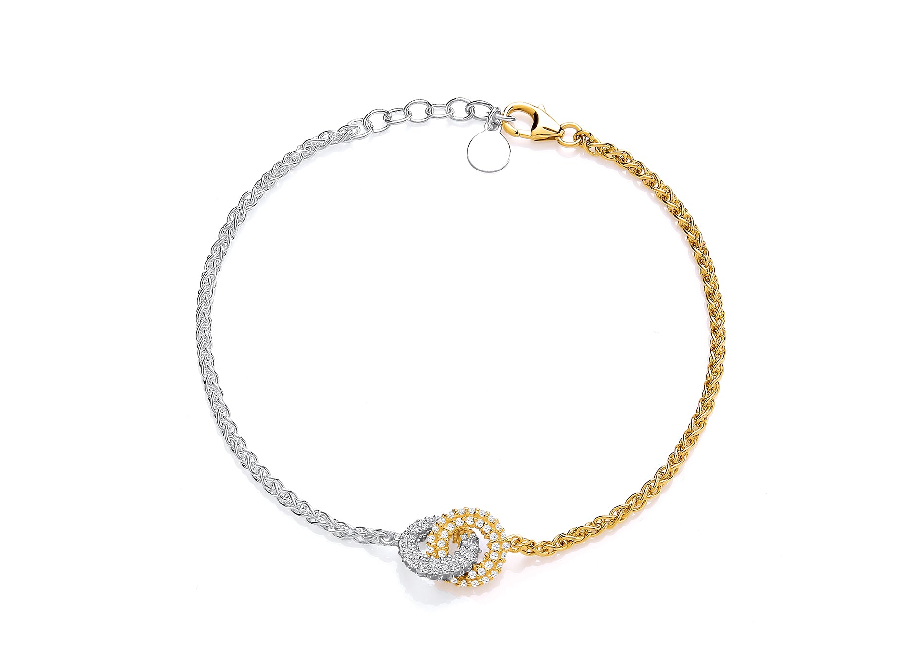 Silver and Silver Vermeille Interlocking Cubic Zirconia Set Circle Bracelet