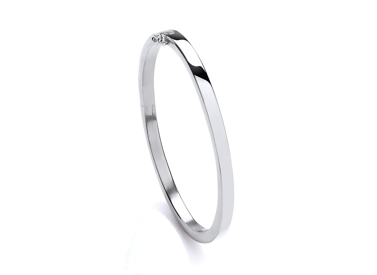 Silver Flat Oval Solid Hinged Bangle