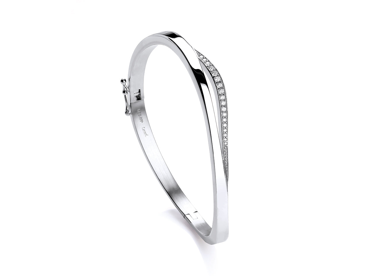 Silver Cubic Zirconia Set Open Wavy Bangle