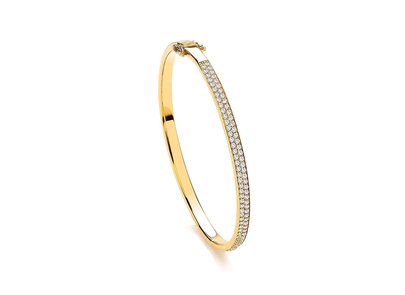 Silver Vermeille Half Two Row Cubic Zirconia Set Bangle