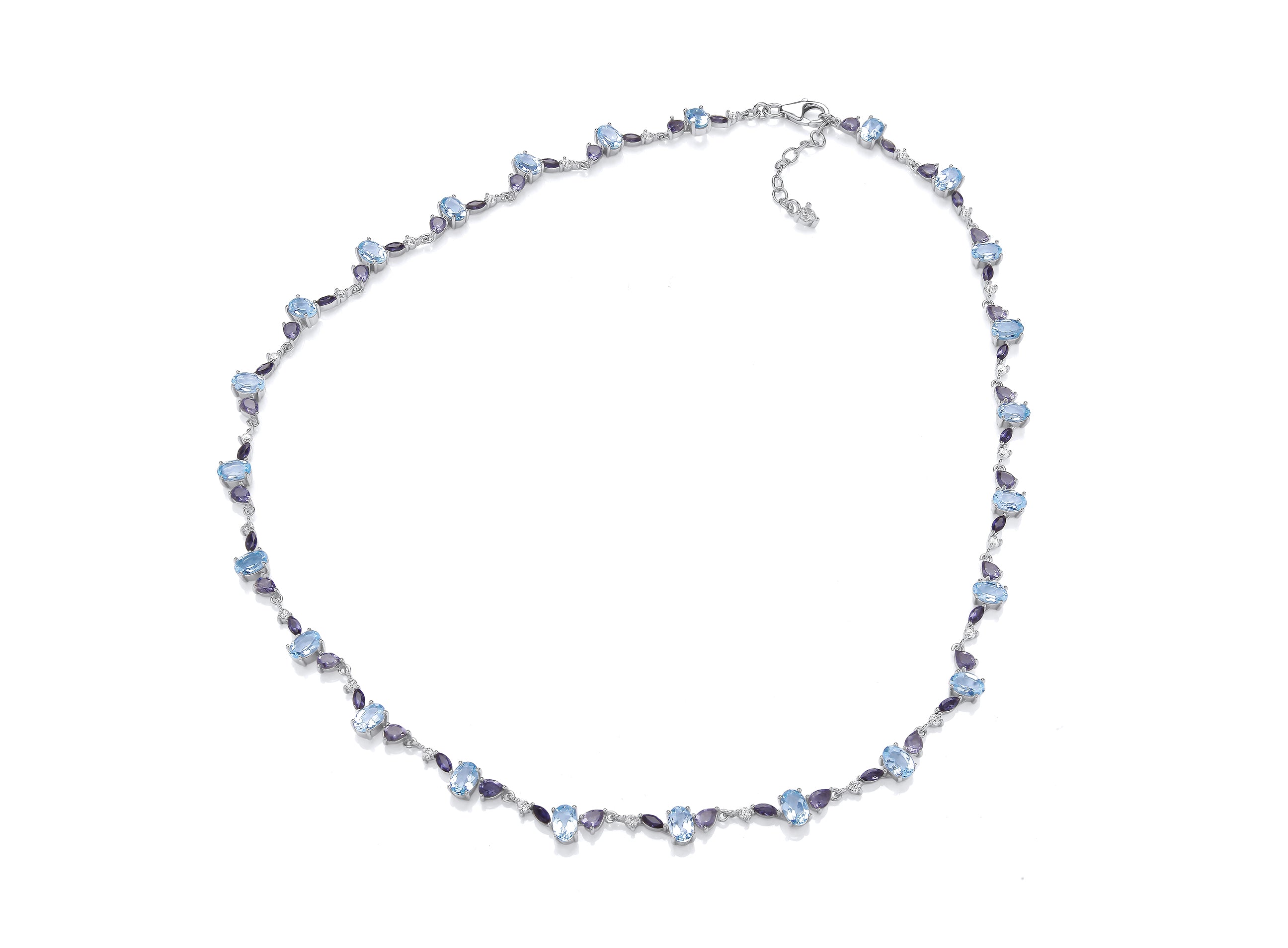 Silver Necklet set with Iolite, Blue Topaz and Cubic Zirconia