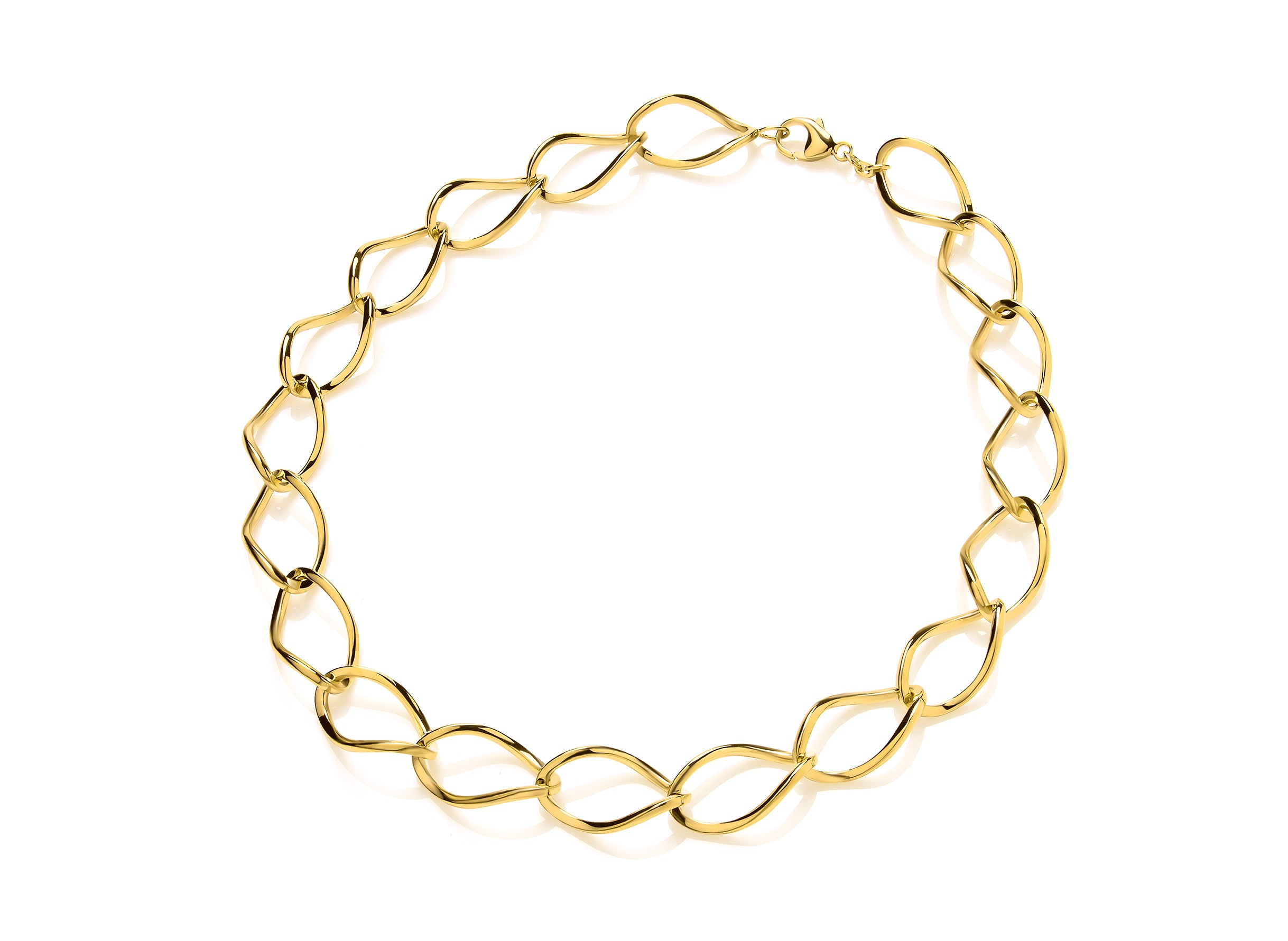 Silver Vermeille Plated Wavy Oval Link Necklet