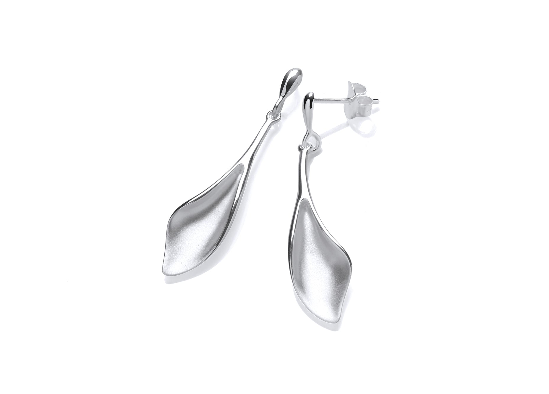 Silver Fancy Concave Drop Earrings