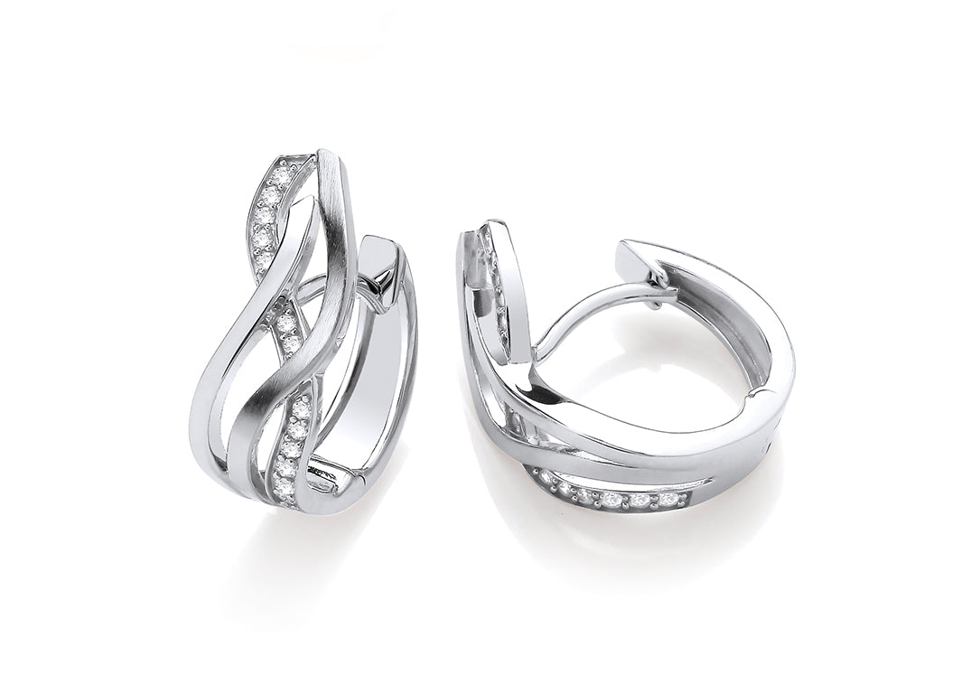 Silver Lattice Effect Huggie Earrings