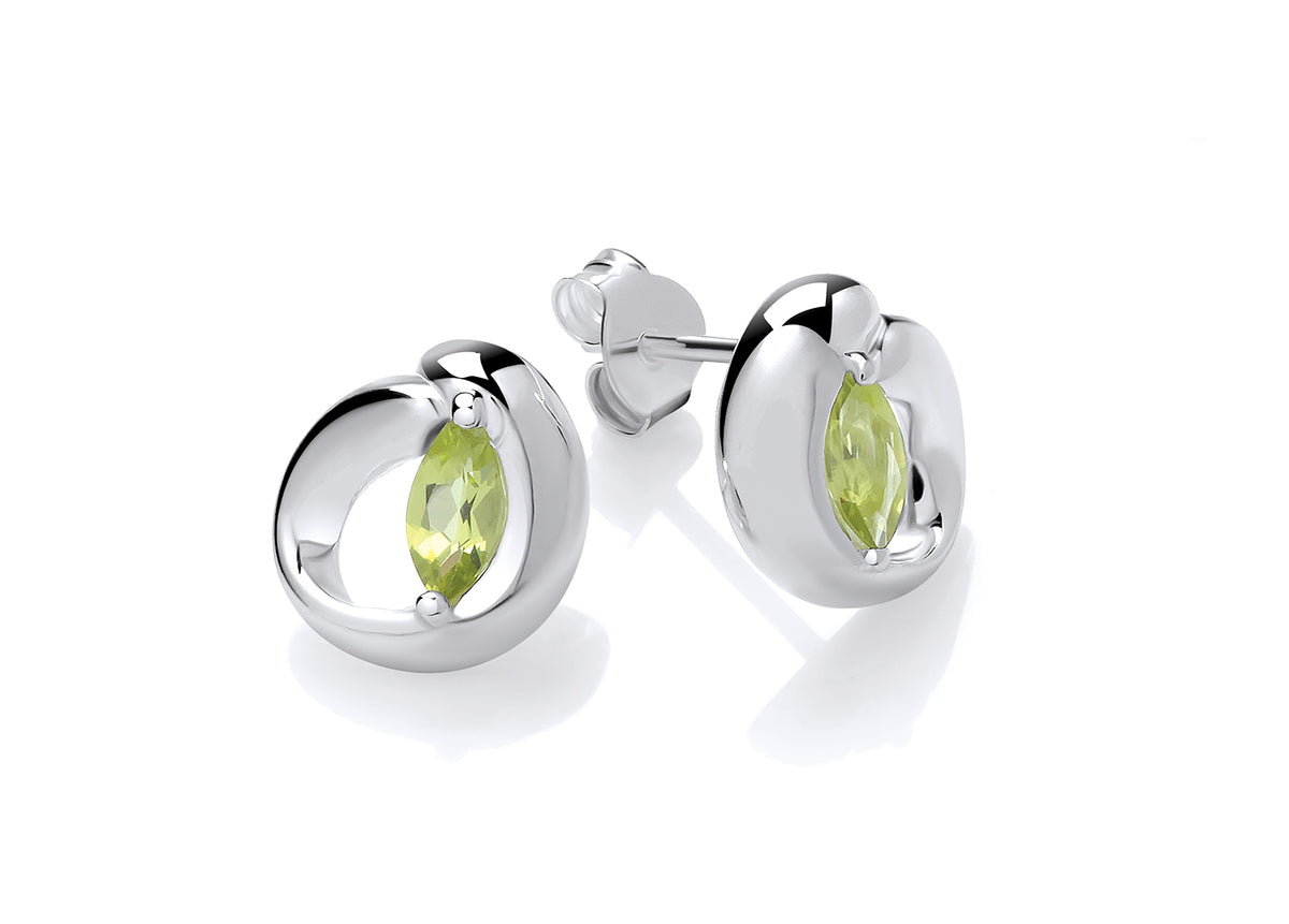 Silver Peridot Set "Q" Shape Stud Earrings
