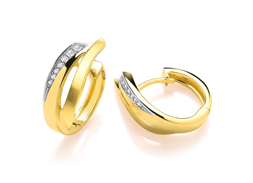 Silver Vermeille Cubic Zirconia Fancy Huggie Earrings