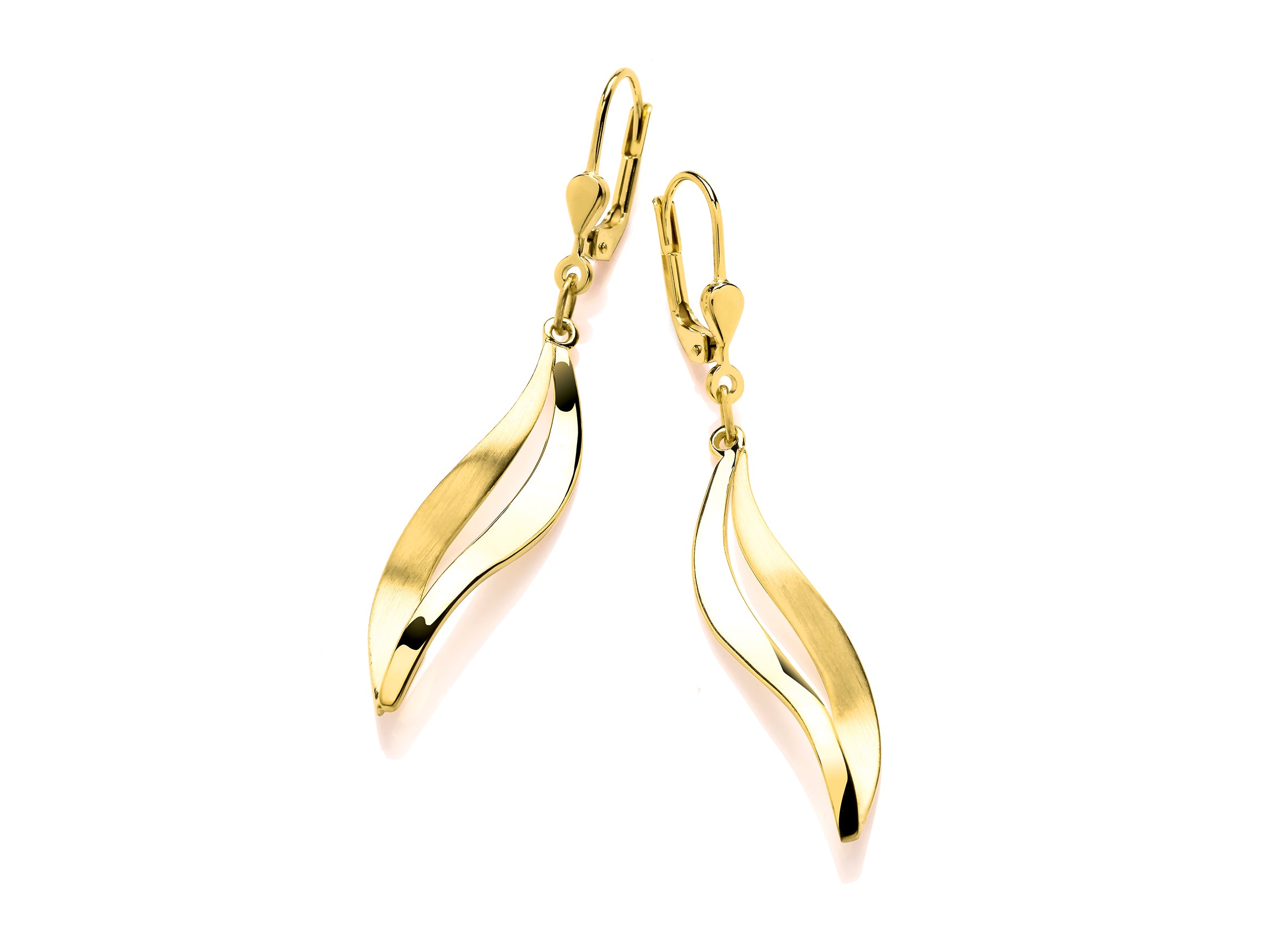Silver Vermeille Split Leaf Shape Drop Earrings