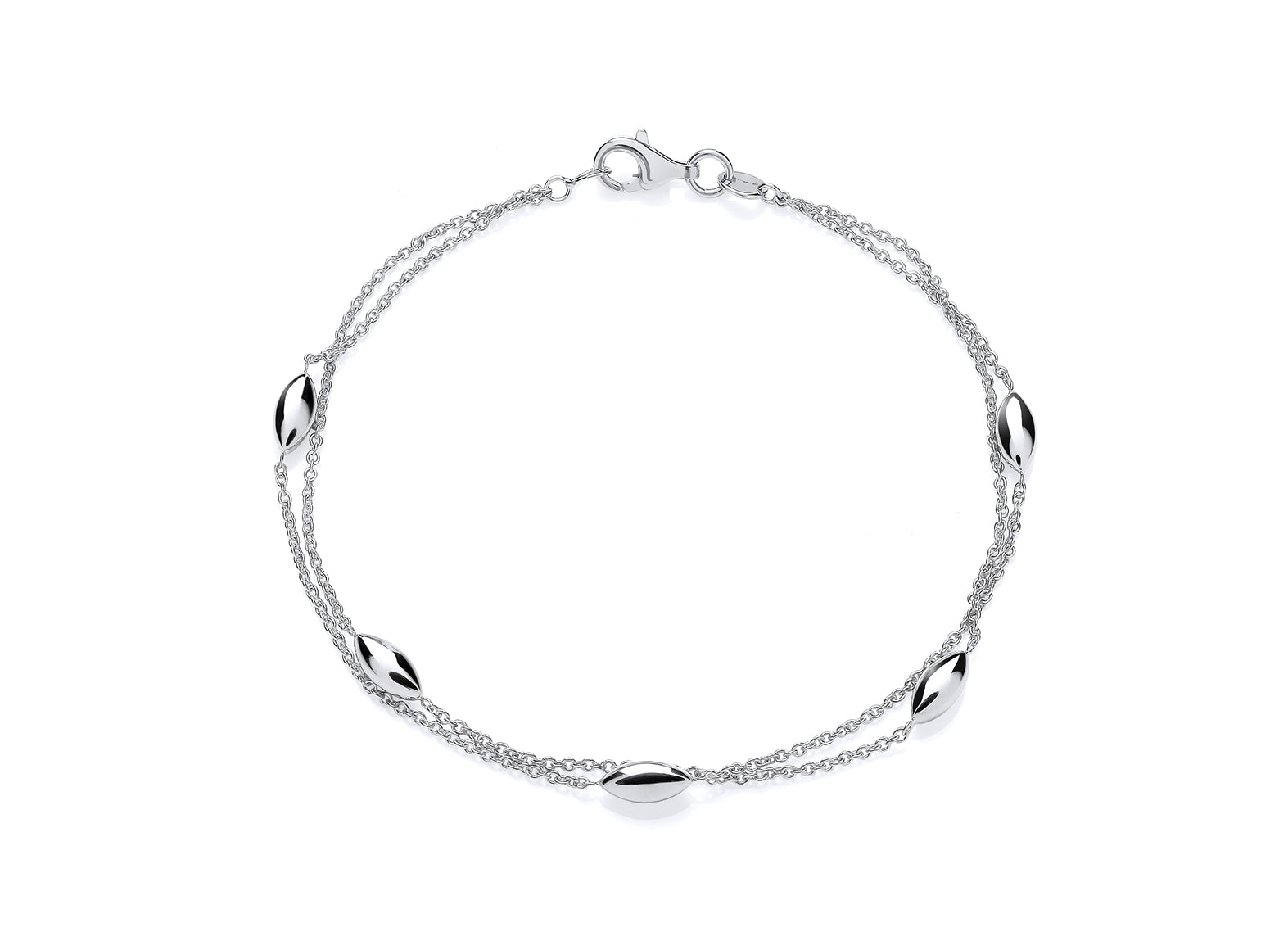 9ct White Gold Two-Row Station Marquise Bead Bracelet