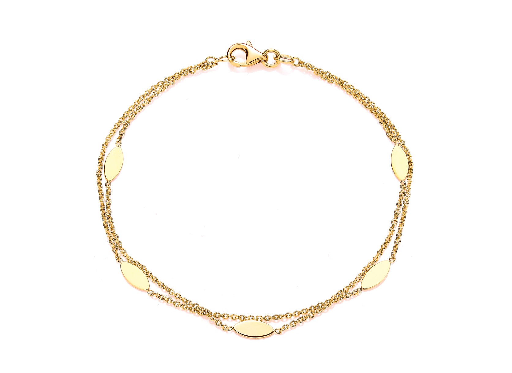 9ct Yellow Gold Double Chain bracelet with Closed Marquise Stations