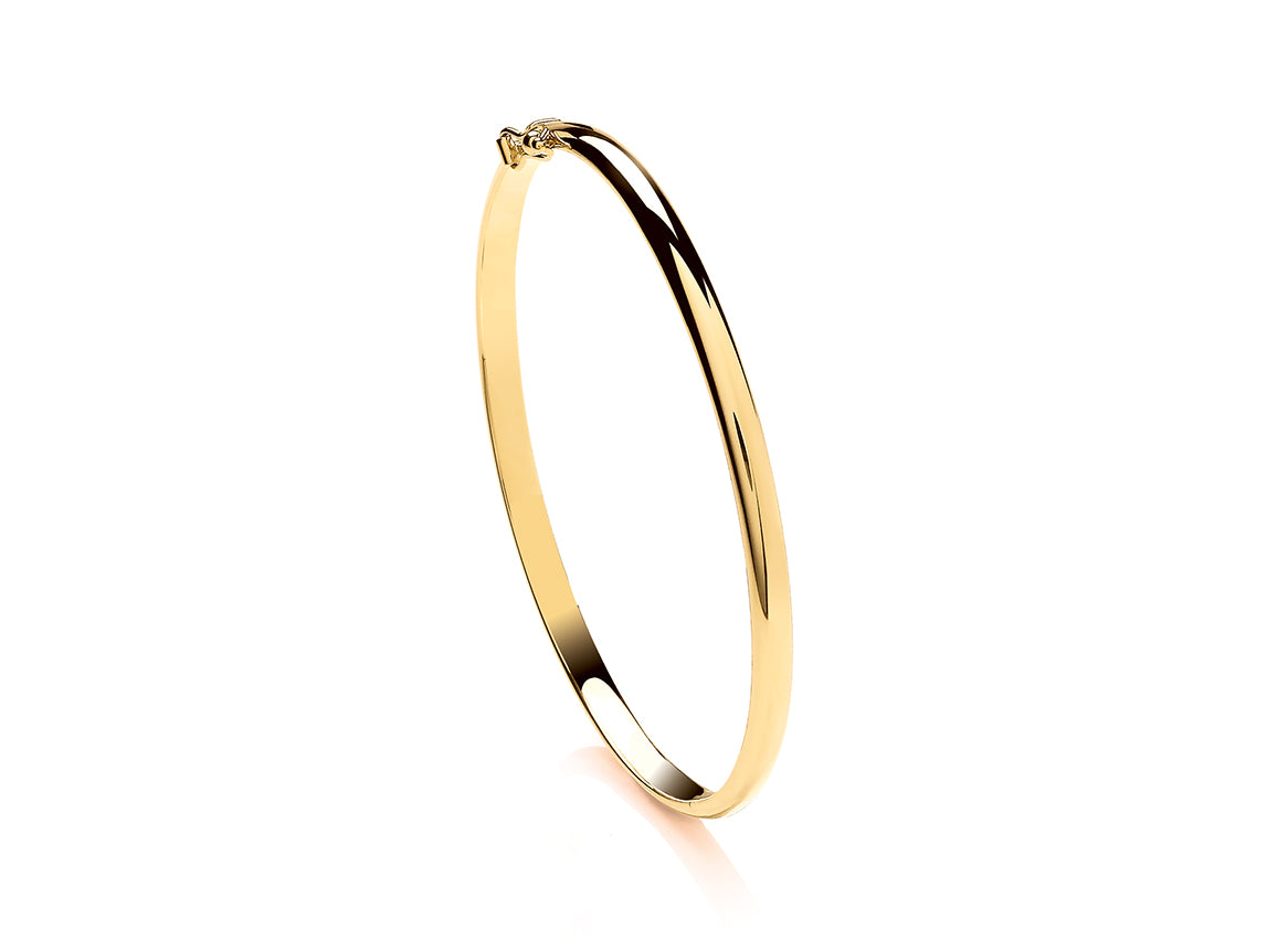 Yellow Gold D Shaped Solid Oval Bangle