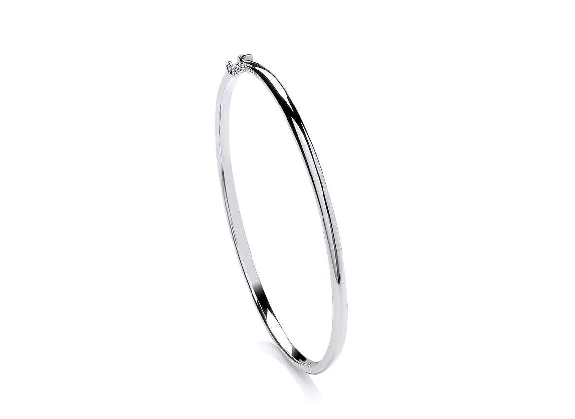 9ct White Gold Polish D Shape Solid Bangle