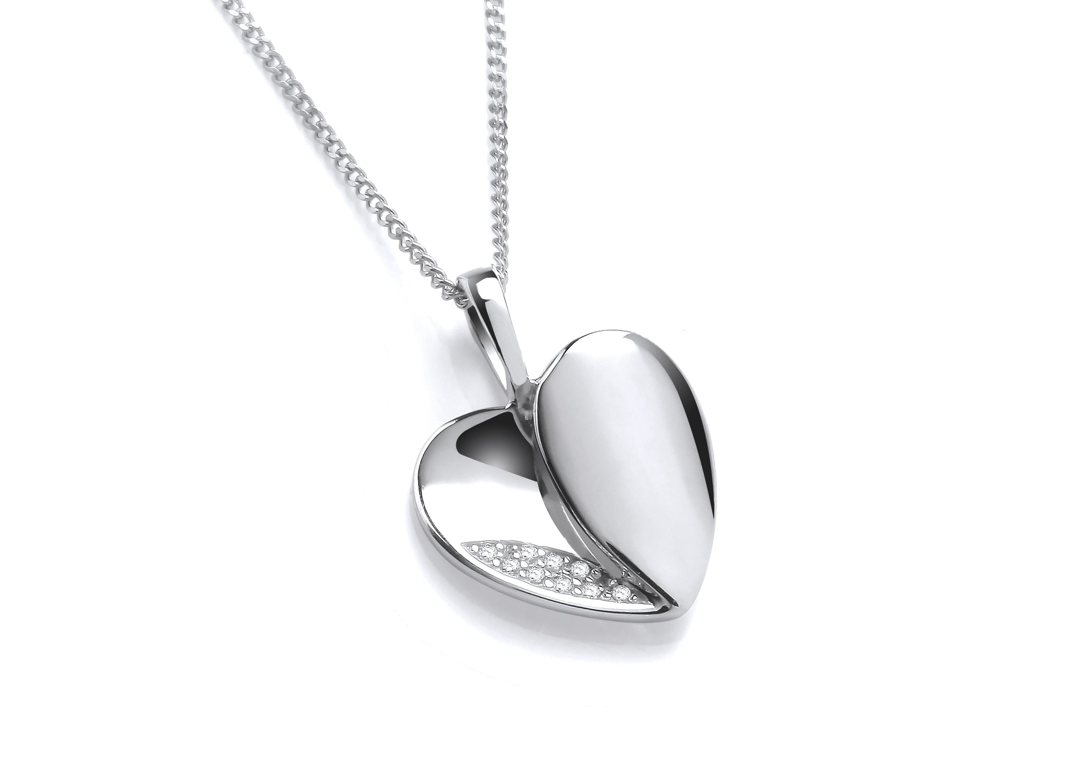 White Gold Fancy Diamond set Heart Pendant on Chain