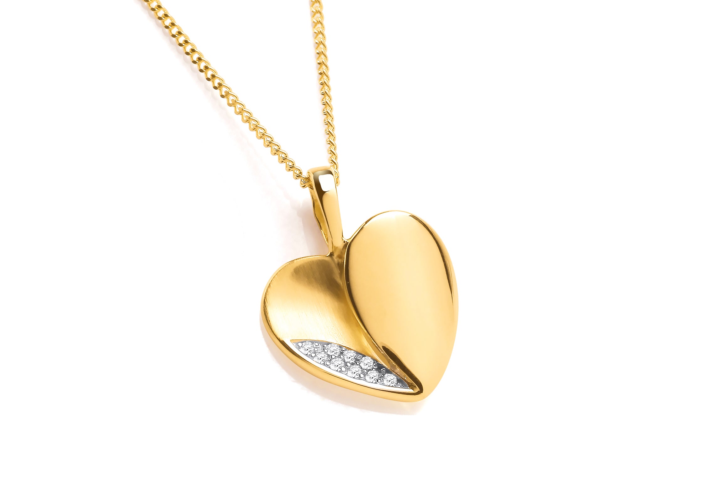 Yellow Gold Fancy Diamond Set Heart Pendant on Chain