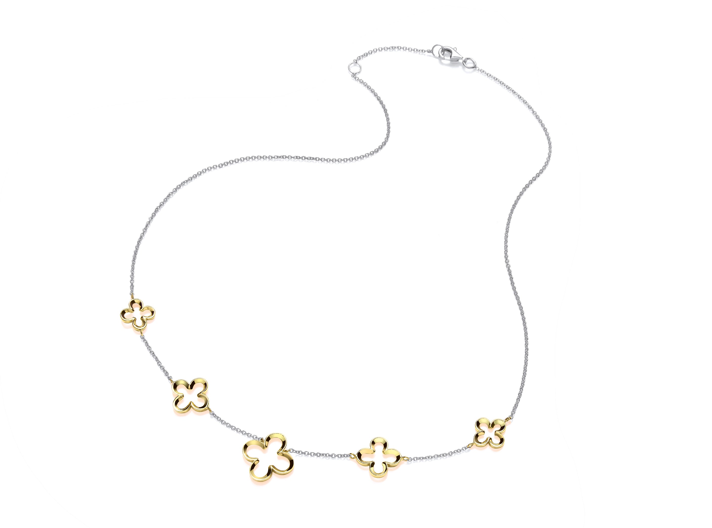 White Gold Chain with Yellow Gold Open Flowers Necklet