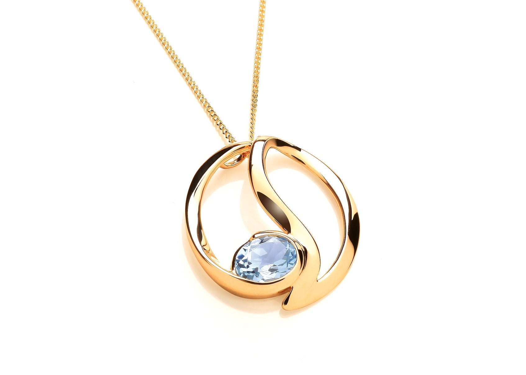 Yellow Gold Fancy Blue Topaz Pendant On Chain