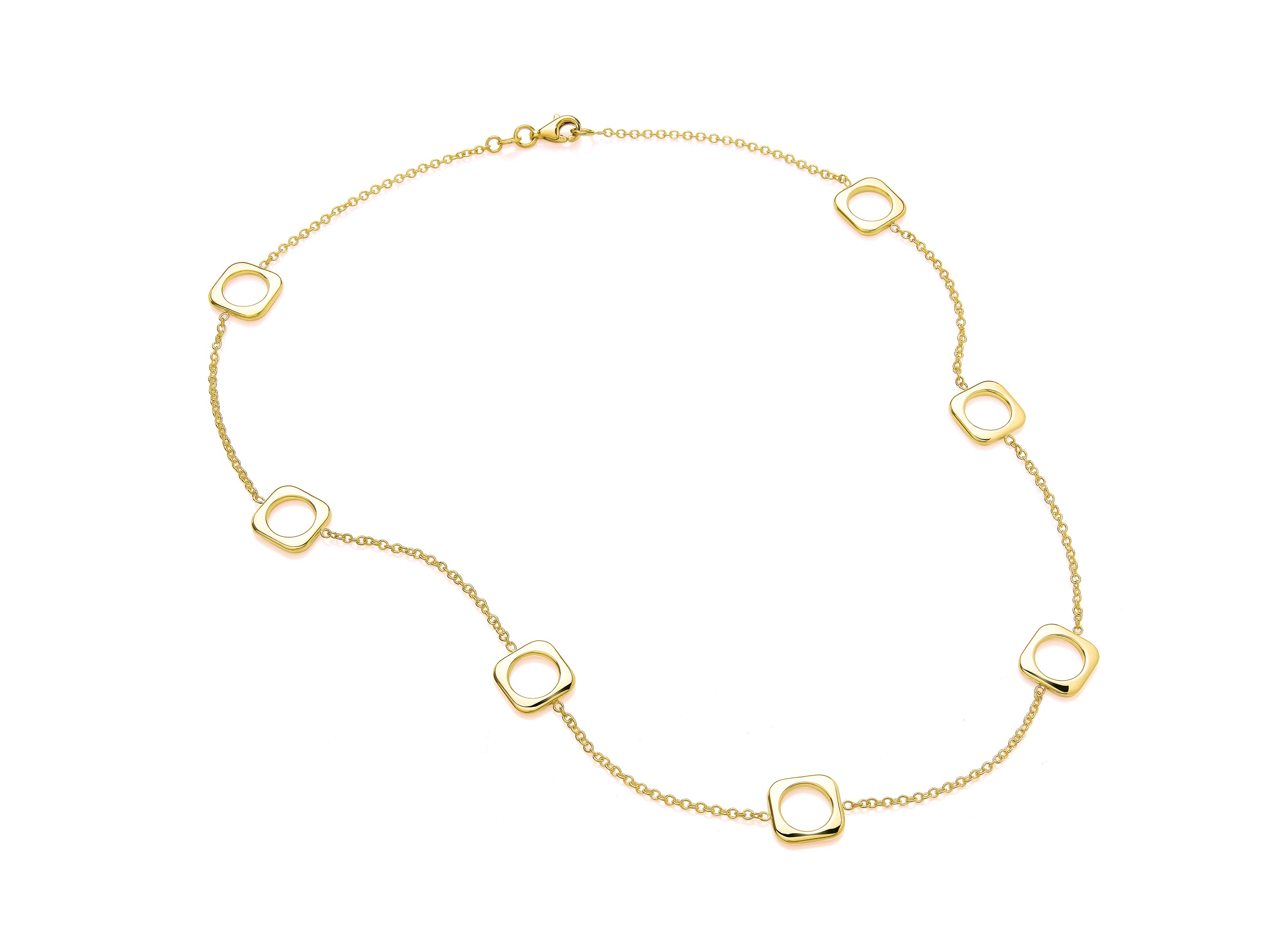 Yellow Gold Necklet with Open Square Stations