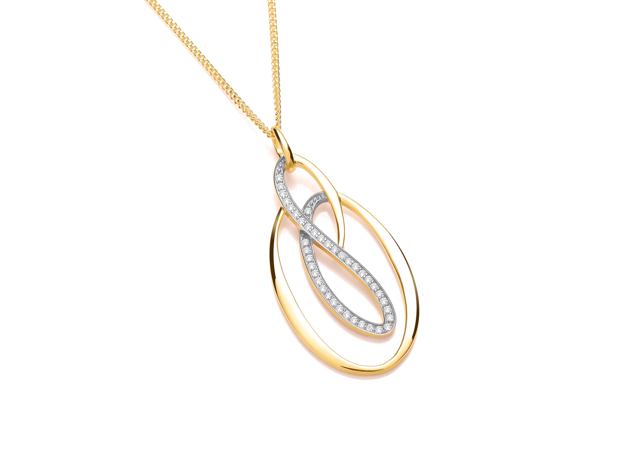 Yellow Gold Figure of Eight in a Oval Diamond Set Pendant on Chain