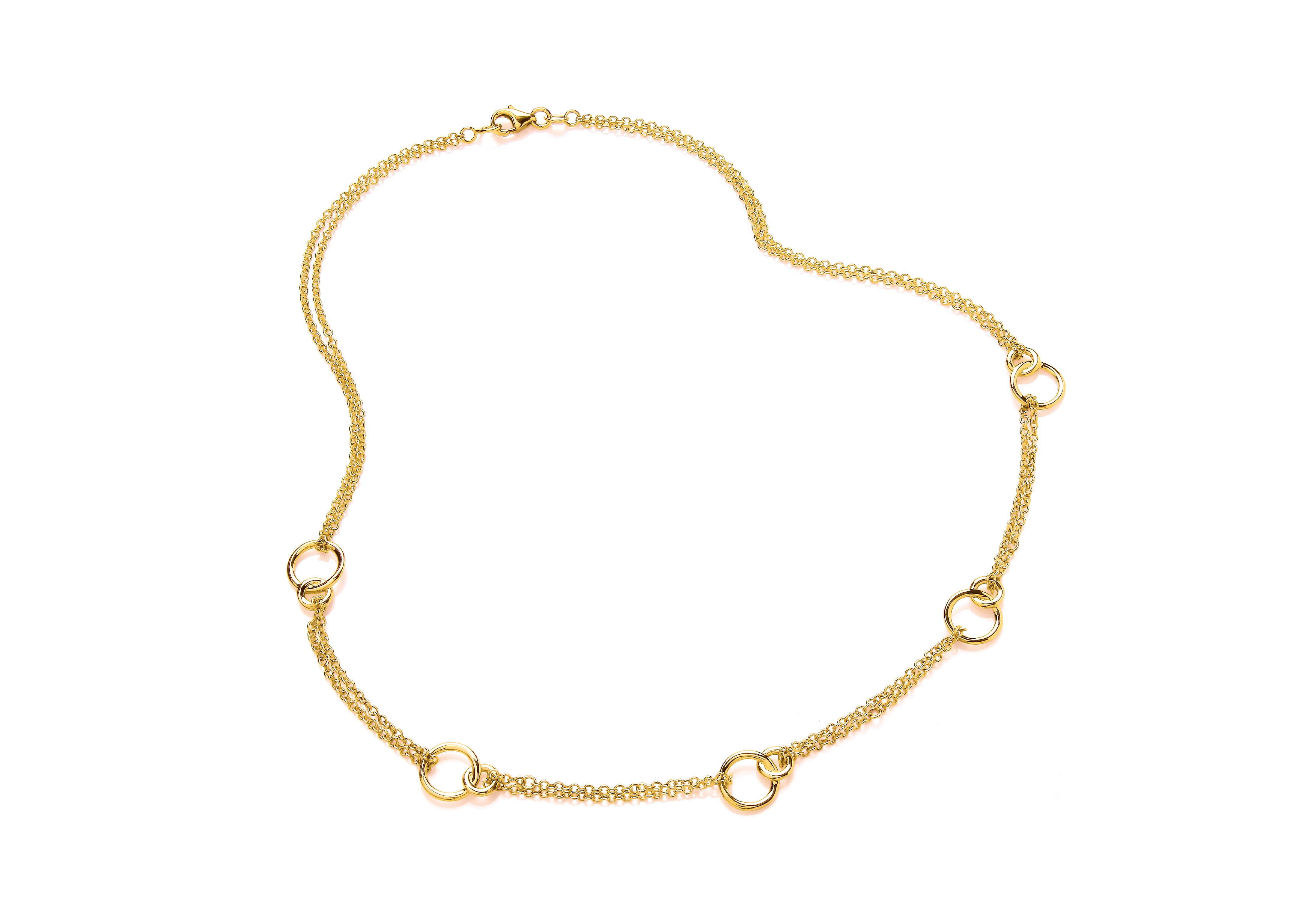 Yellow Gold Double chain With 3 Circular station Necklet