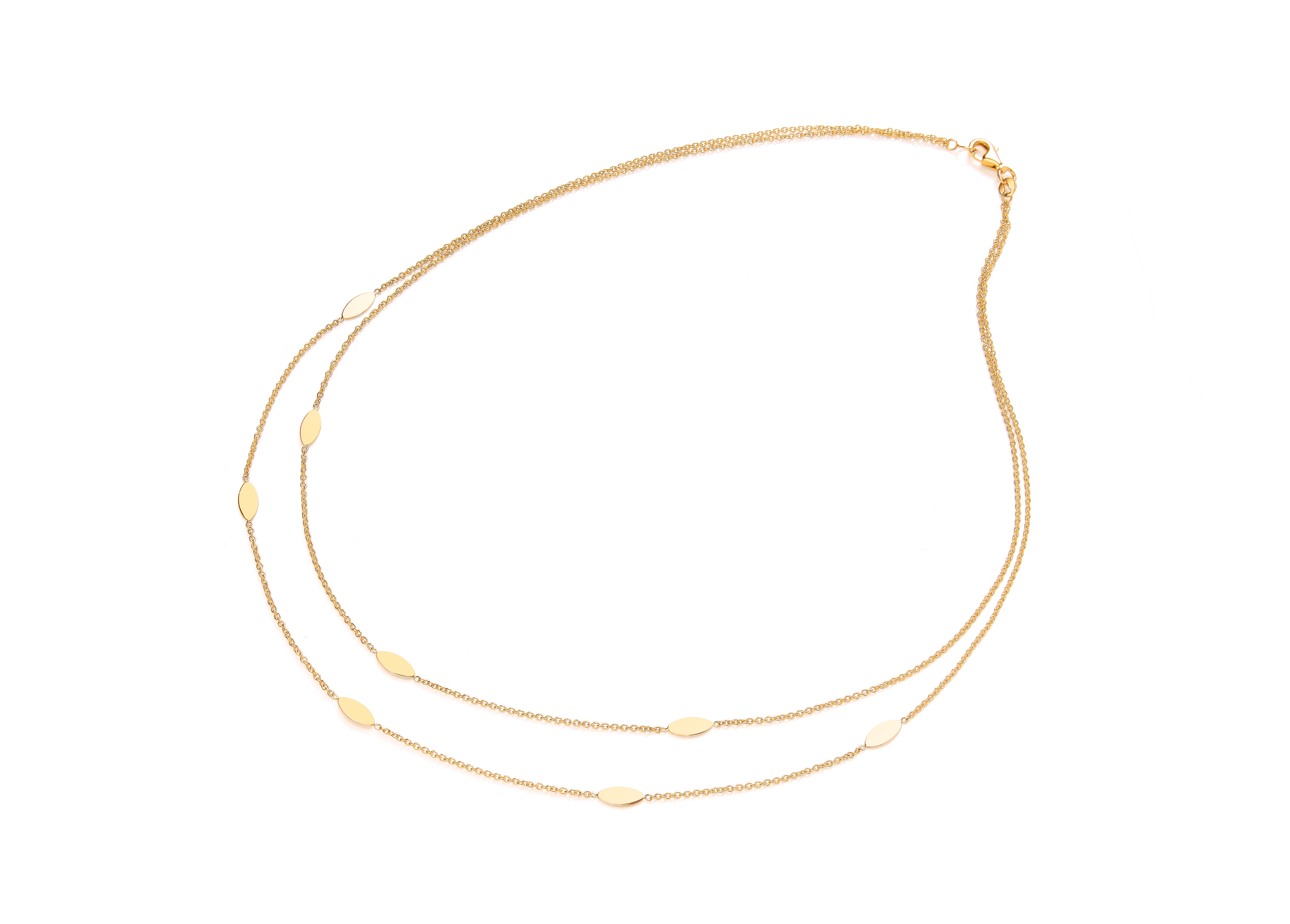 Yellow Gold Double Chain & Closed Marquise Station Necklet