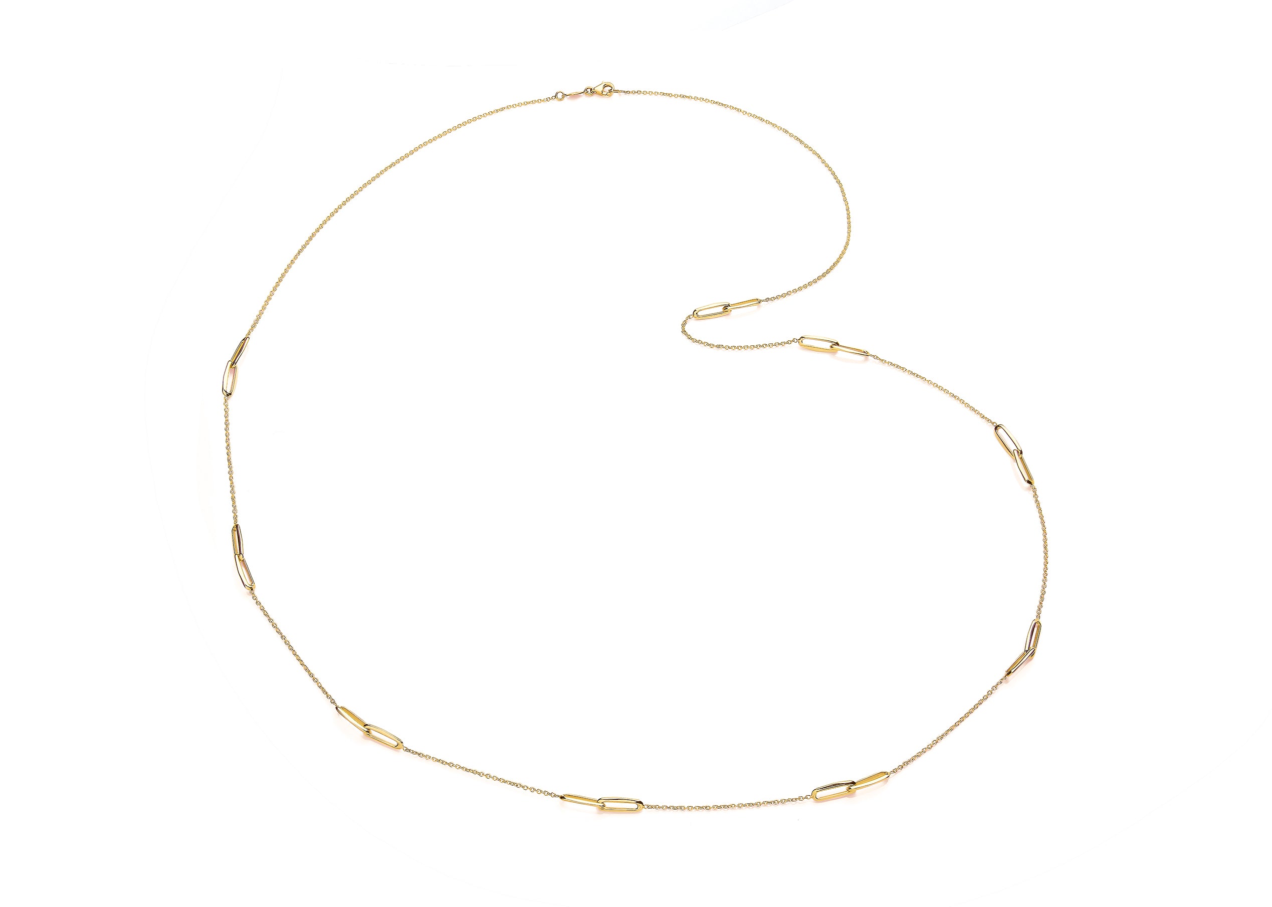 9ct Yellow Gold Trace Chain with Small Paperclip Link Station Necklet