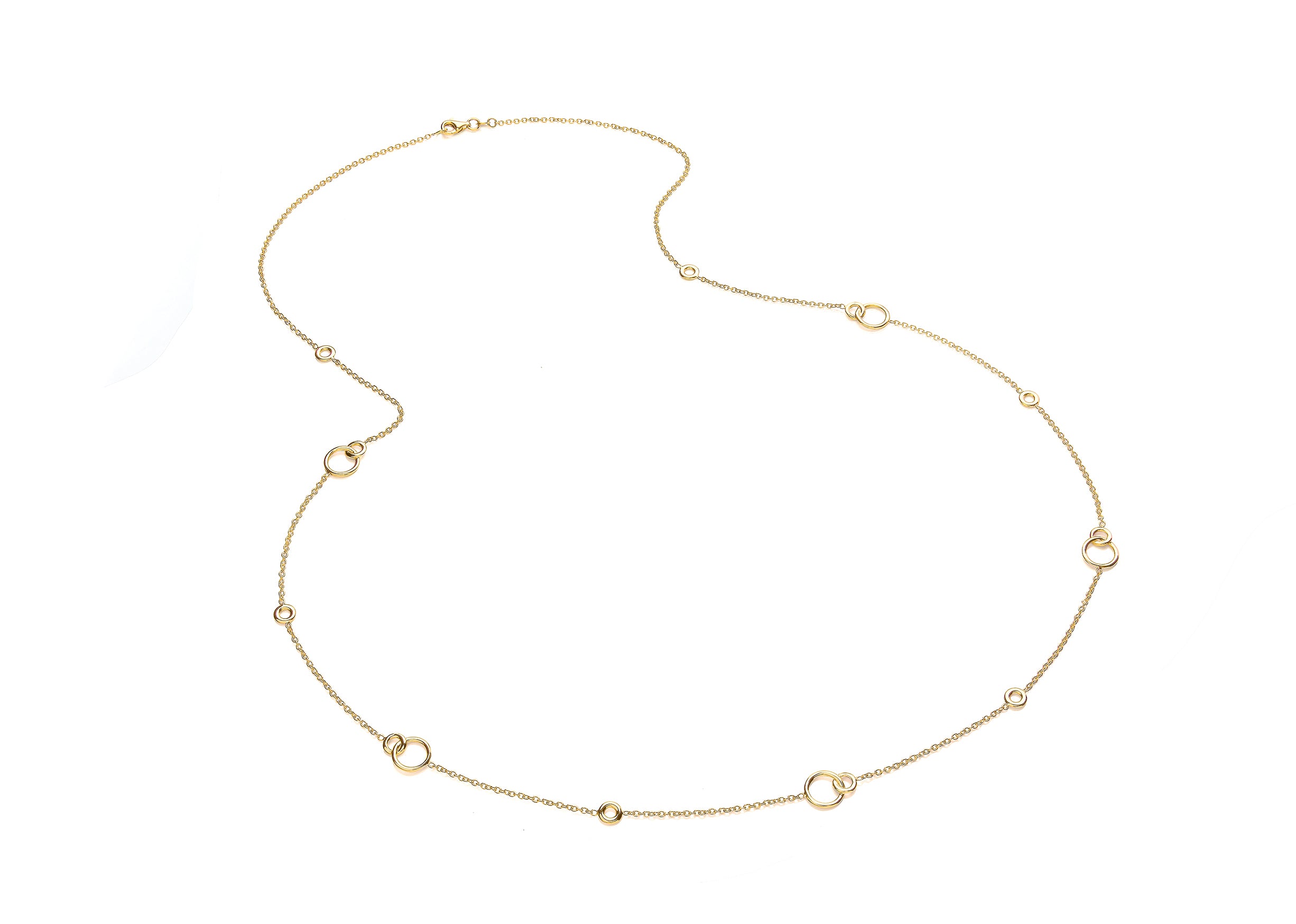 9ct Yellow Gold Trace Chain and Open Circle Station Necklet