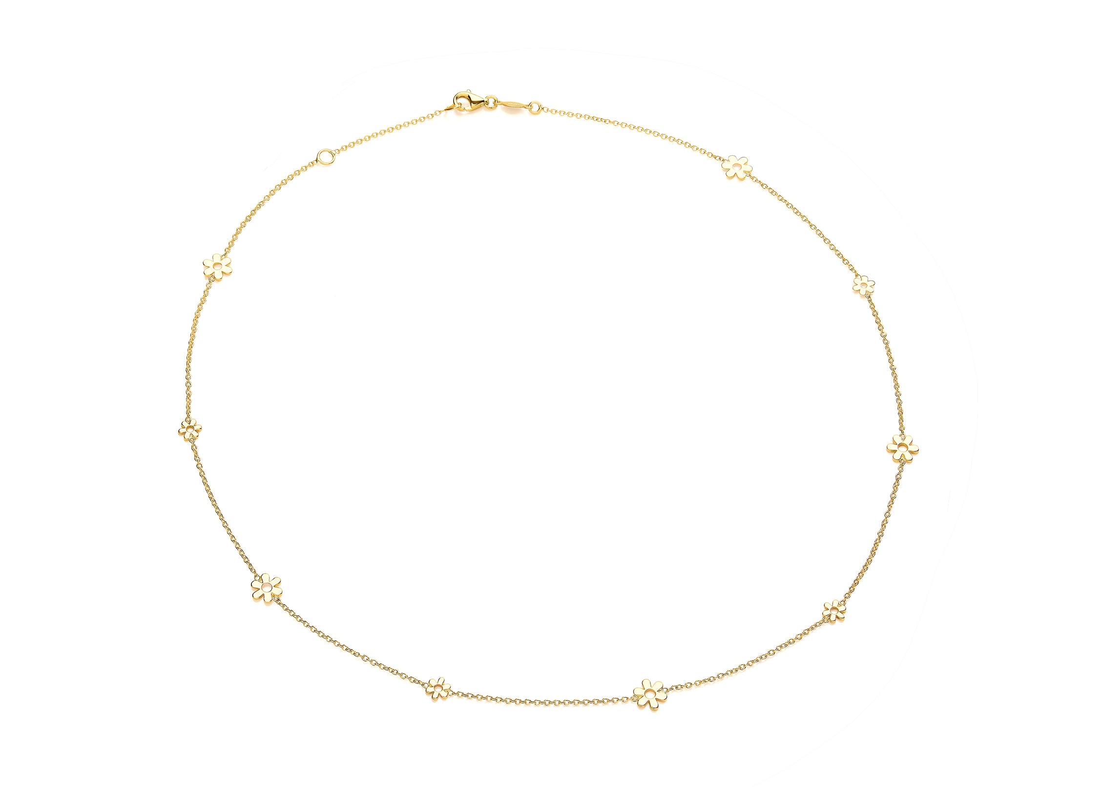 9ct Yellow Gold Flower Station Necklet