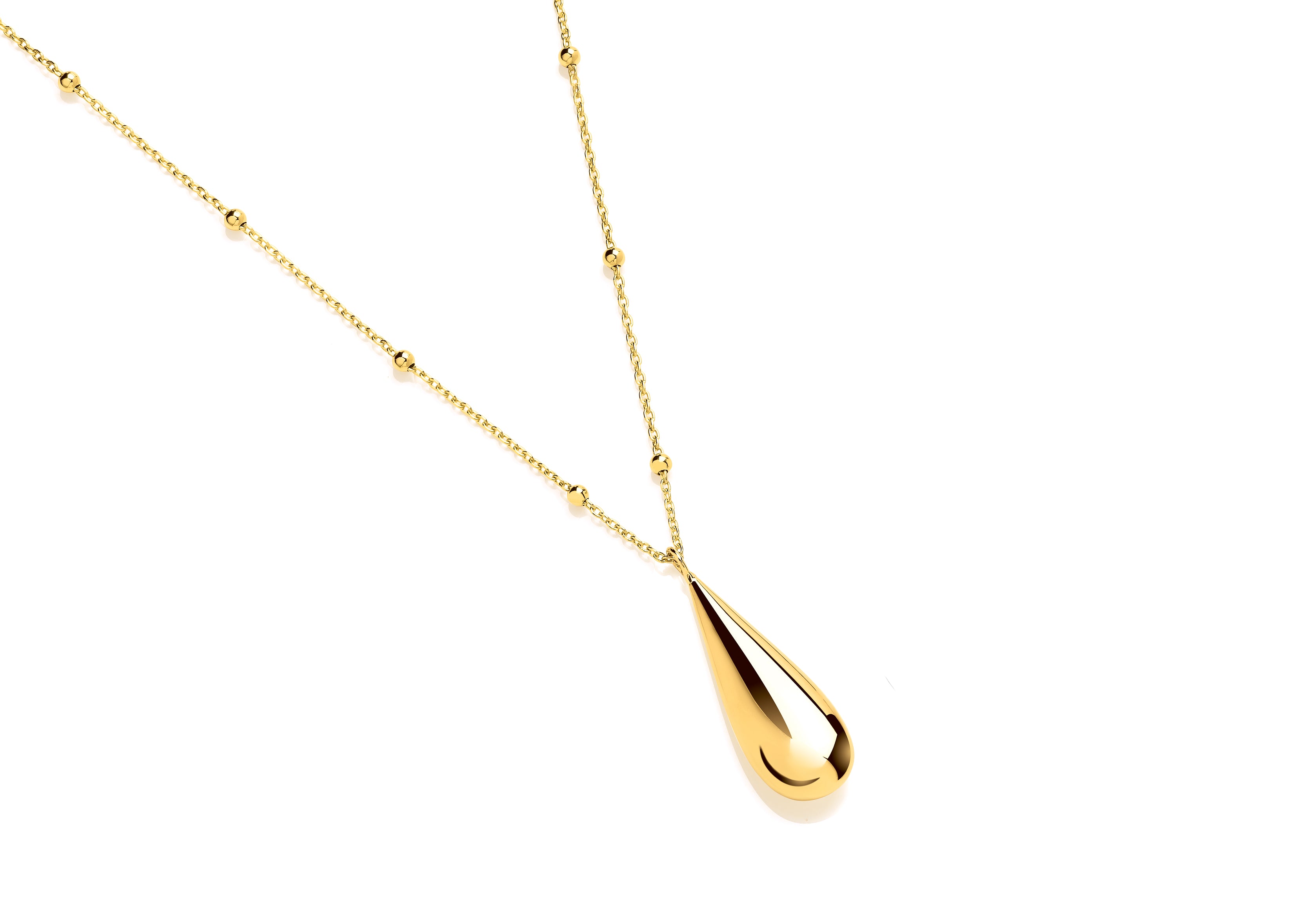 9ct Yellow Gold Ball Station Necklet with Bomb Drop Necklet